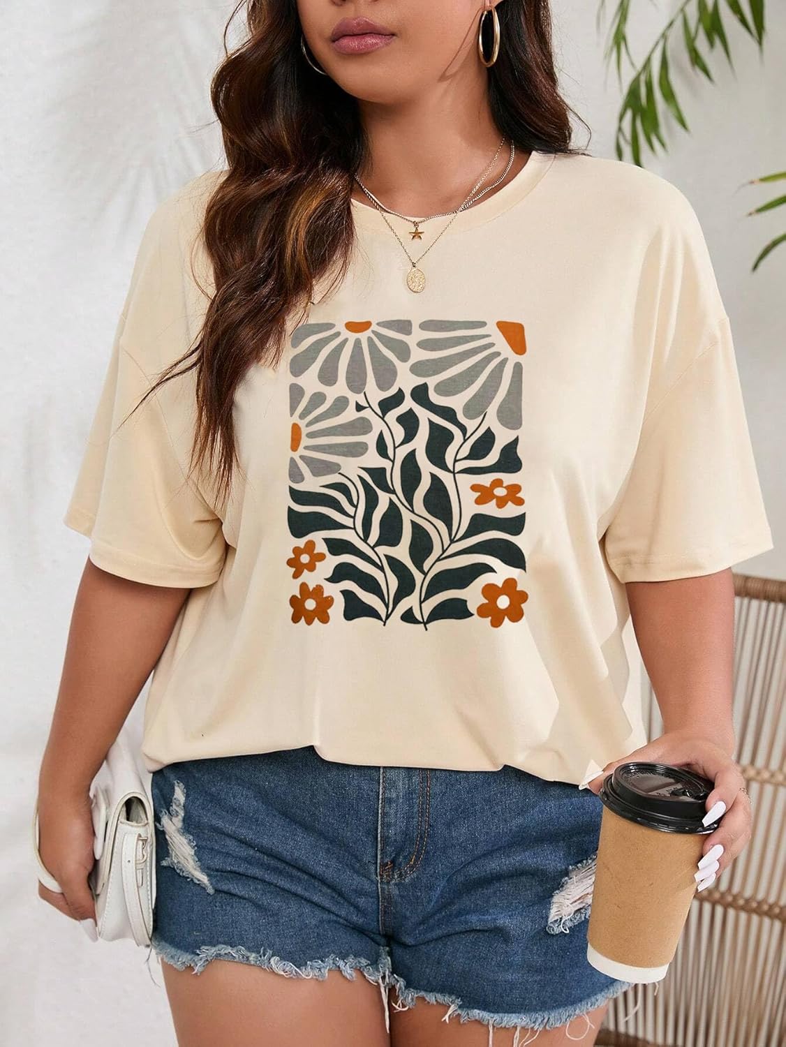 Floral Graphic Shirt Women Boho Wildflowers Tee Vintage Flower Tshirt Round Neck Loose Casual Short Sleeve Tops - Image 7