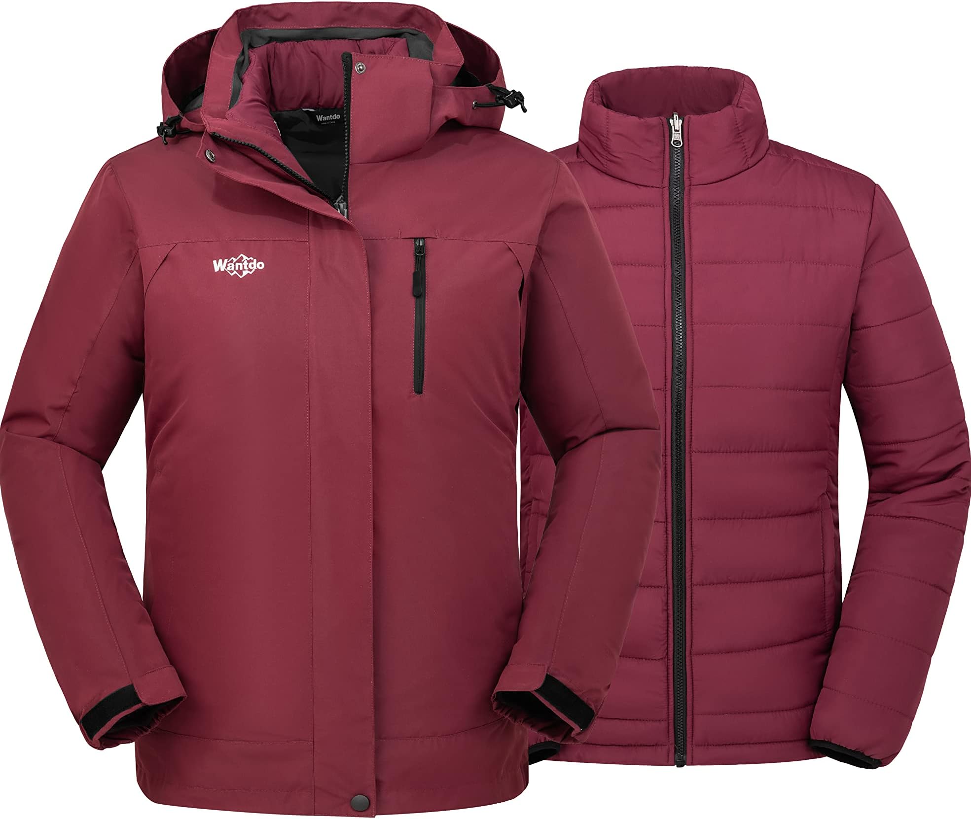 wantdo Women's 3 in 1 Waterproof Ski Jacket Windproof Winter Snow Coat Snowboarding Jackets Warm Raincoat
