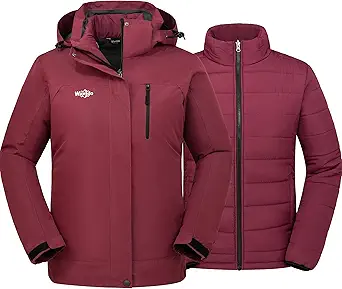 Wantdo Women's 3 in 1 Waterproof Ski Jacket Windproof Winter Snow Coat Snowboarding Jackets Warm Raincoat