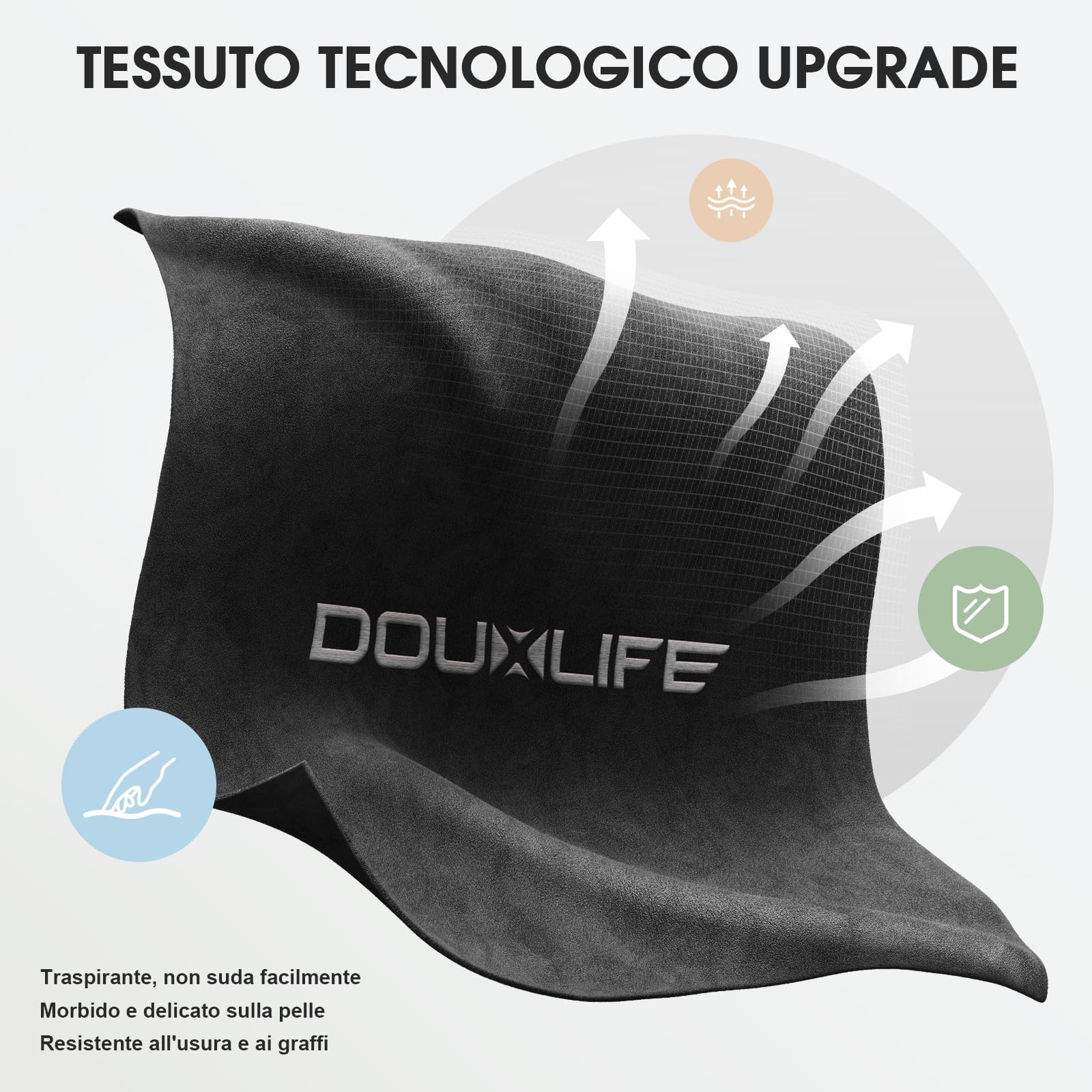 Douxlife Sedia Gaming in tessuto con Cuscino Lombare Massaggiante, Ergonomica Sedia da Ufficio con Cuscino Primaverile, Poggiapiedi, Portata 158kg, Nero Grigio
