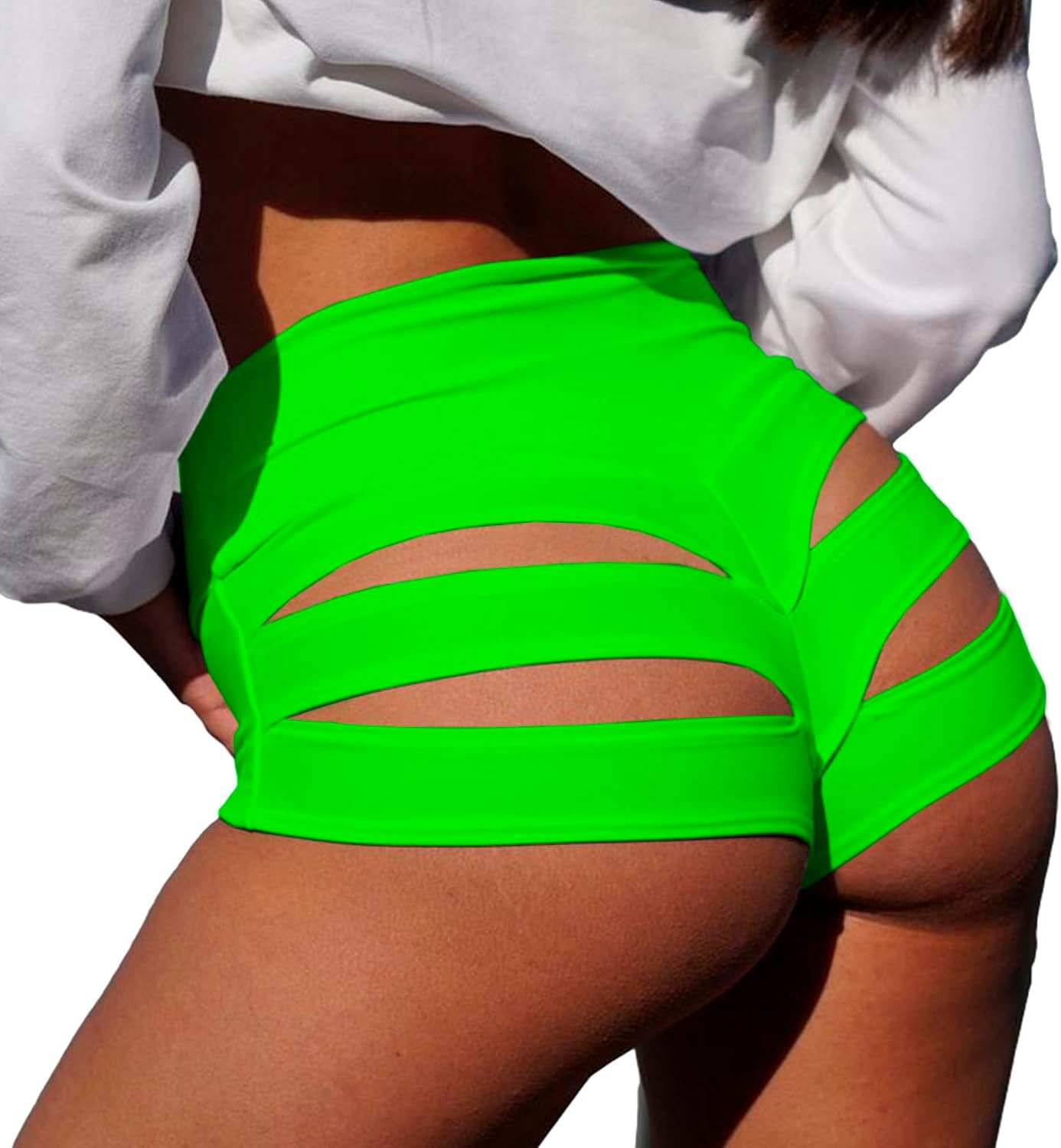 Women Sexy Cutout Underwear Retro Sports Yoga Booty Shorts Club Dance Night Wear