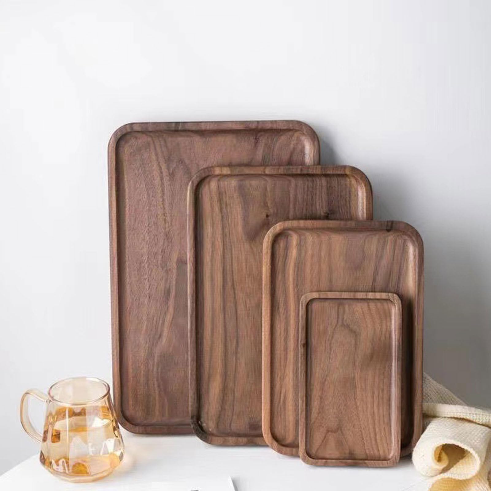 Bandeja de desayuno de madera, bandeja rectangular para alimentos y bebidas para aperitivos, bandeja decorativa para sala de estar, ideal para frutas, café y postres