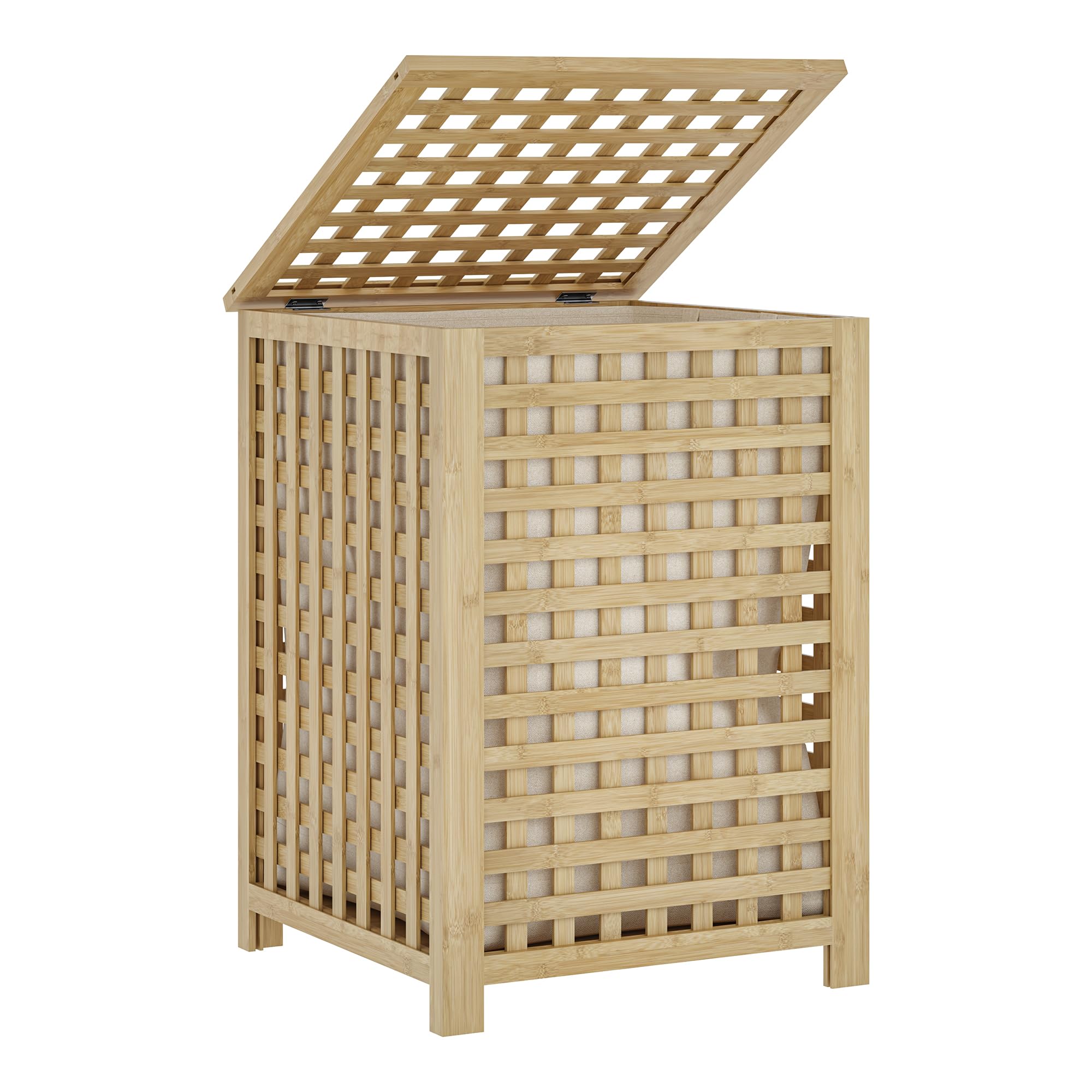 [en.casa] Mobile Portabiancheria in Bambù con Coperchio Ribaltabile e Sacco Interno Rimovibile Cesto per Bucato per Bagno Lavanderia 62x45x45 cm Capacità 79 L