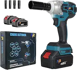 Chave de Impacto Elétrica 68V 1.3AH com 2 Baterias, Sem Fio, Torque 800 N.M., Motor Brushless, Entrada 1/2" e 1/4" para Autos e Construção