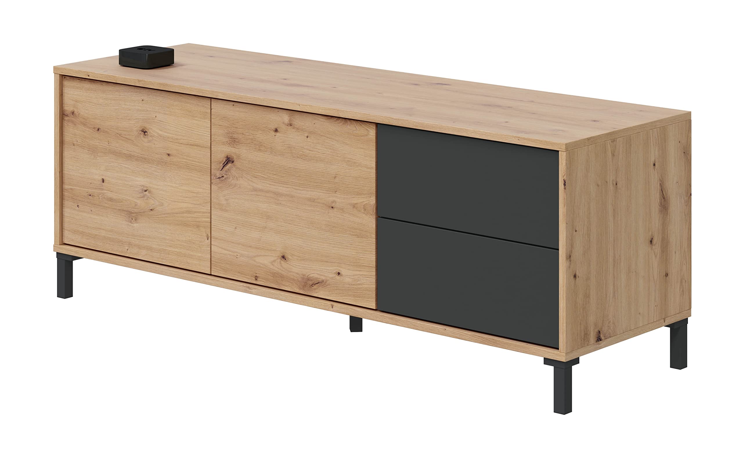 Mobile soggiorno porta Tv 130 cm Rovere nordico e Grigio antracite con 2 ante e 2 cassetti - Rovere e Grigio