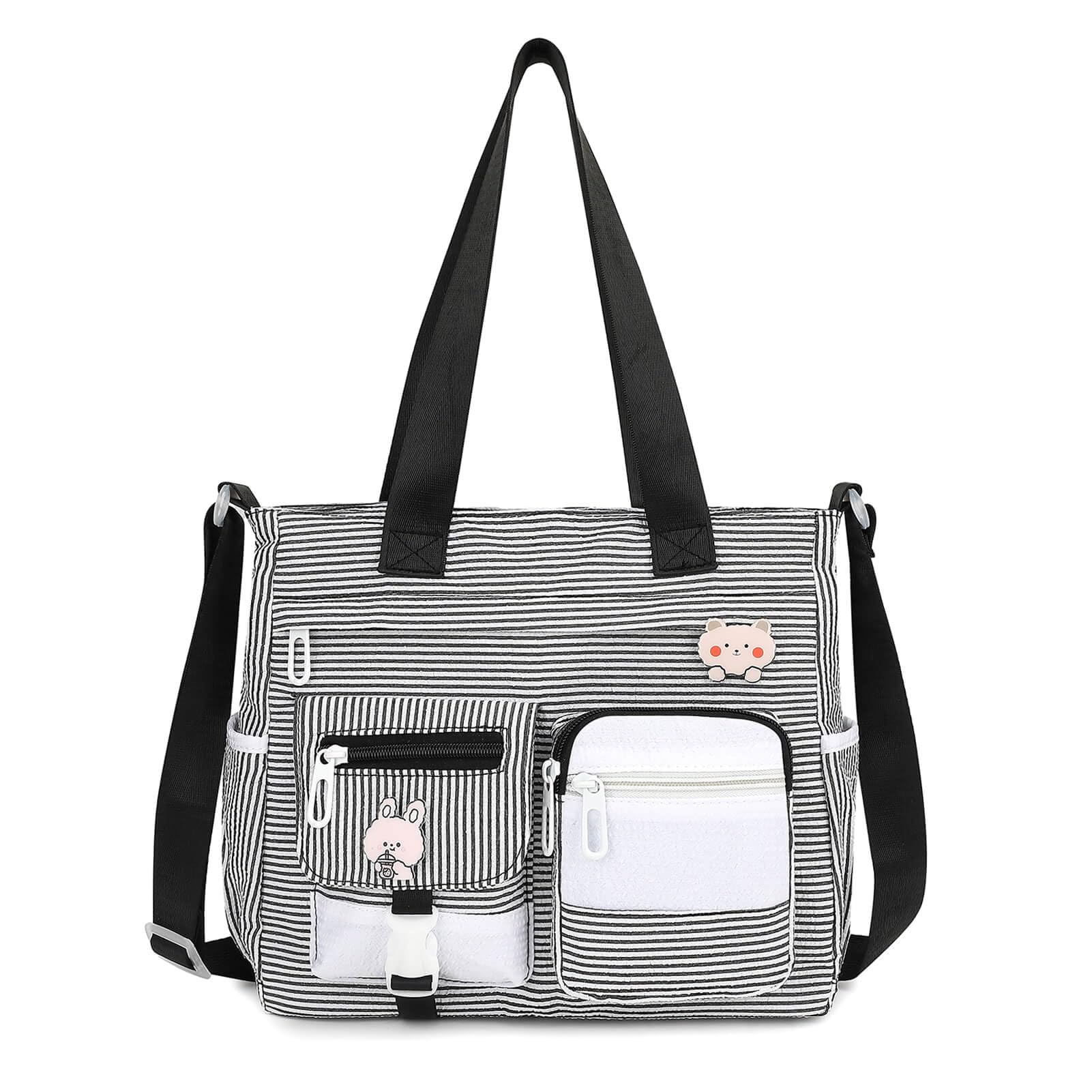 Phaoullzon Crossbody Cute Bag for Teens Kawaii Messenger Purse Nylon Shoulder Tote Bags (Large(could Fit 14" Laptop), Stripes Black)
