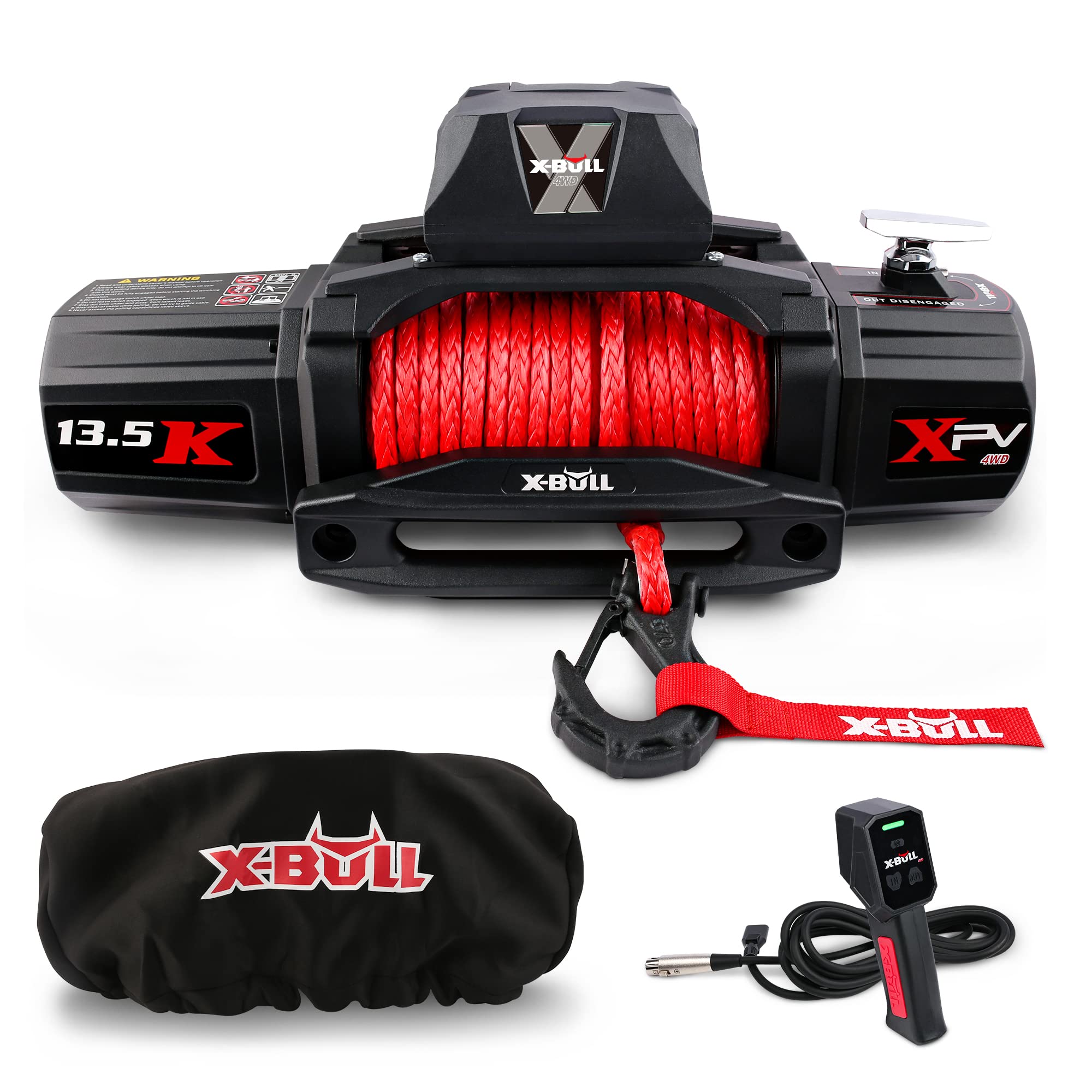 Buy XBULL 12V Synthetic Rope Winch13500 lb. Load Capacity Electric Winch Kit with Cover