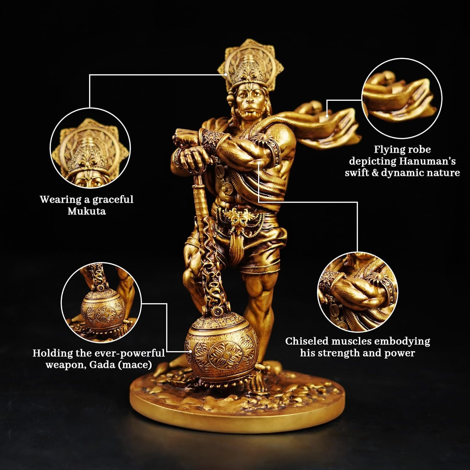 Artarium Rzeźba z żywicy Bahubali Lord Hanuman, symbol odwagi i wiary, idealna na deskę rozdzielczą samochodu, do domu, świątyni lub biura, idealny prezent religijny na parapetówkę - 7.48 cala