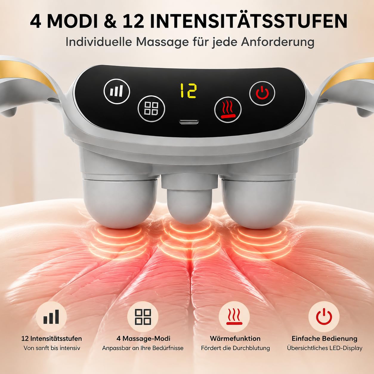 Elektrisches Kabellos Bauchmassagegerät mit Wärmefunktion | Massagegürtel mit Wärmefunktion für lindert Blähungen und Perioden Krämpfe, geeignet für den Einsatz zu Hause und im Büro