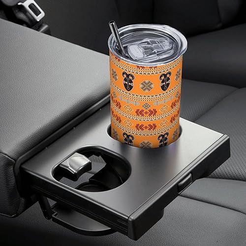 Miniatura 9 de Vaso con popote recto de 20 onzas, diseño étnico africano con símbolos, vasos de acero inoxidable con aislamiento al vacío, vasos de viaje aislados