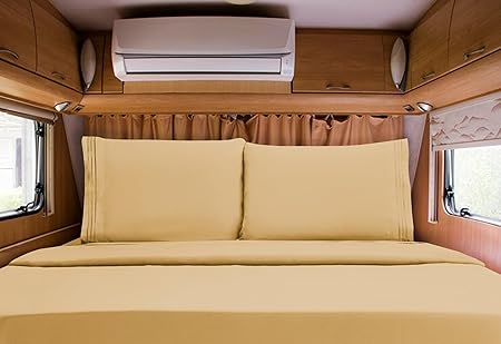 Elegant Comfort Luxurious 1500 Premium Hotel Quality Microfiber Three Line Embroidered Softest 4-Piece Bed Sheet Set, Wrinkle and Fade Resistant, RV Short Queen, Gold
