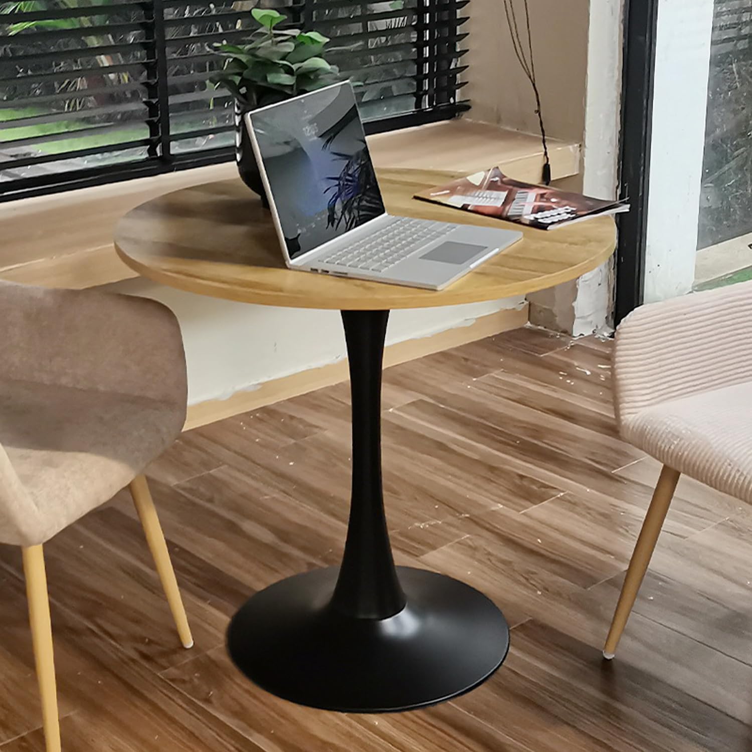MEUBLE Cosy Runder Esstisch Klein Tisch Küchentisch Esszimmertisch 2-4 Personen für Küche, Wohnzimmer, Büro, 80x80x75cm, Eiche + Schwarz