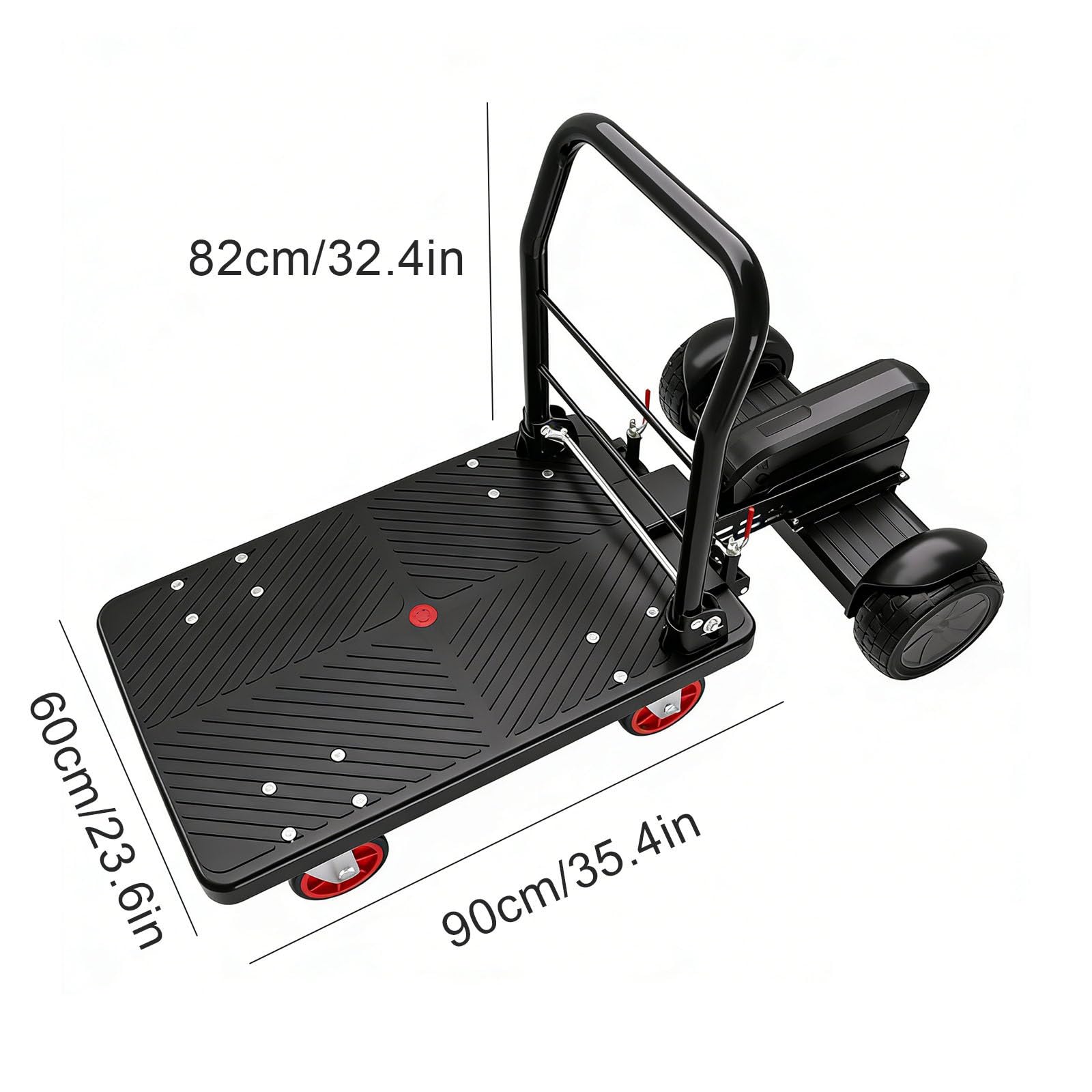Elektrischer Flachwagen, robuster motorisierter Wagen mit 300 kg Maximalbelastung, 800 W Motor, 48 V 15,6 Ah Akku, 32 km Reichweite, 0–5 km/h Steigungsgeschwindigkeit, geräuscharm, ideal für