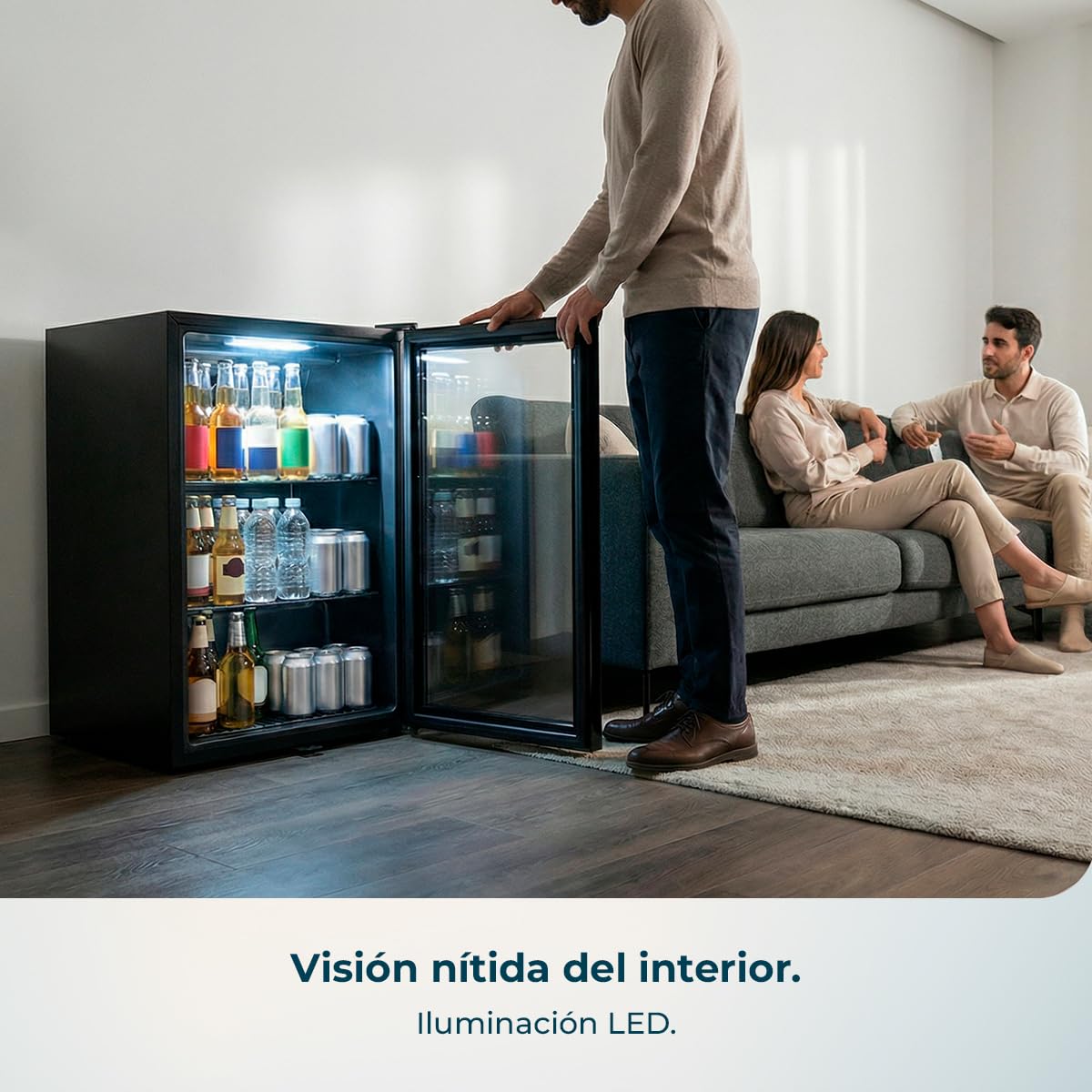 Cecotec Mini Frigorífico con Puerta de Cristal Bolero CoolMarket BC 72 Black, 72 Litros de Capacidad, 44,5 cm de Ancho, 67,8 de Alto, Iluminación LED interior, Temperatura 0ºC a 10ºC