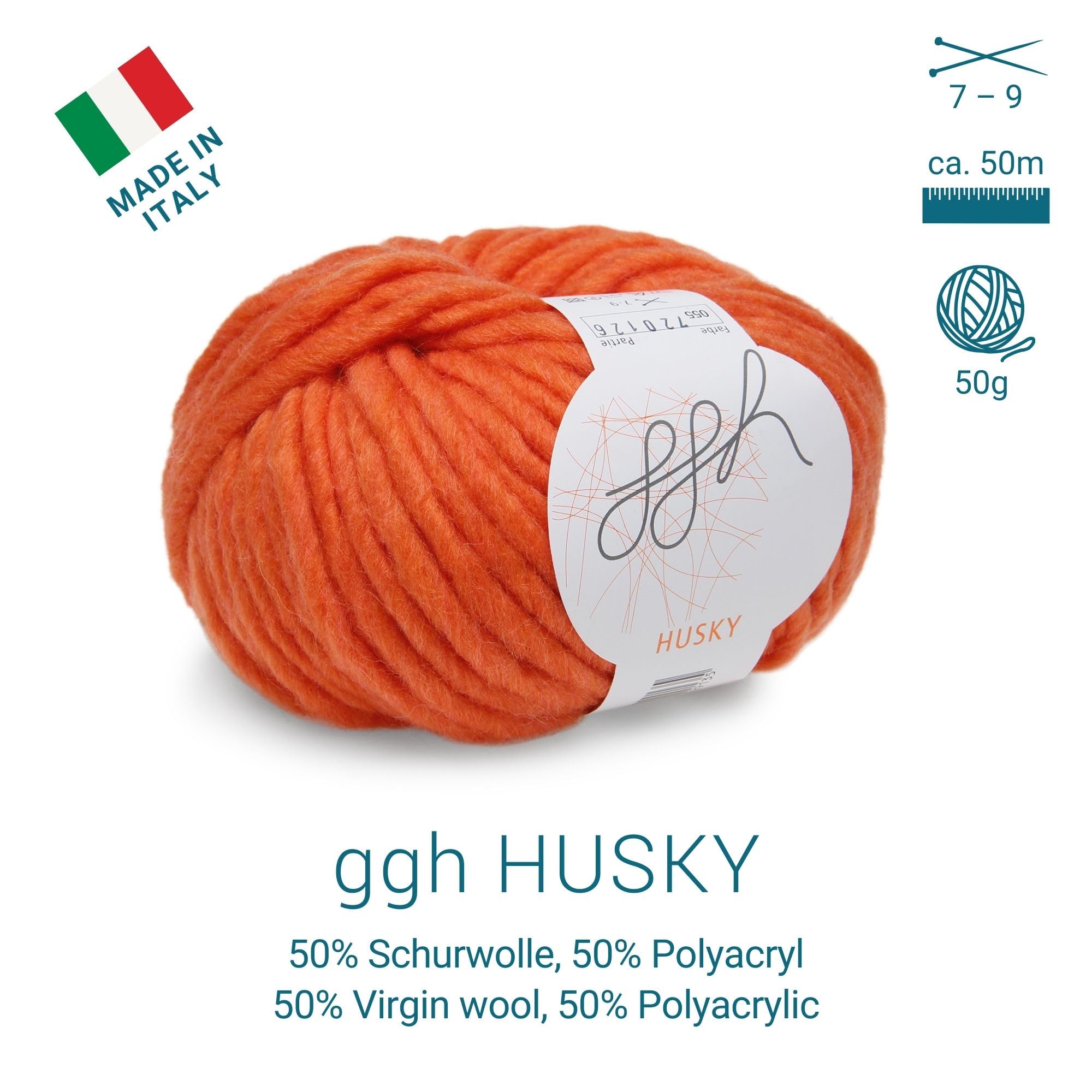 Gomitolo Di Lana Ggh Husky, 50g, Misto Lana Vergine 50% E Poliacrilico, Colore 059 Benzina Pastello, Per Maglieria Con Ferri 7-9, Made In Italy