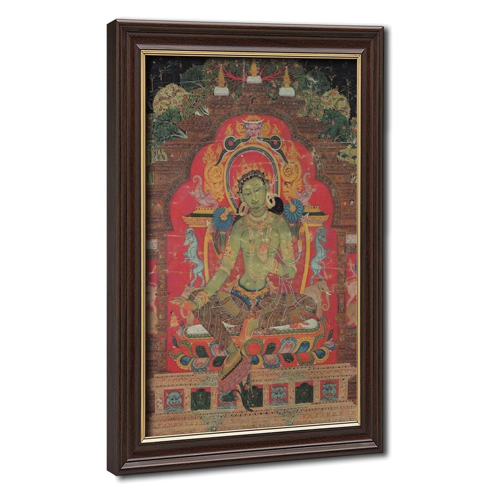 WCYB Thangka of Green Tara Posters Prints Canvas Deco Paintings Wall Art Hangable Frame 16" L X 24" W