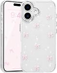 EYZUTAK Case for iPhone 17, Bling Glitter 3D Bowknot Phone Case Cute Sparkly Crystal Clear Bow Aesthetic Design Cover Slim Soft Durable TPU Transparent Protective Cover for Women Girl - Pink Bow