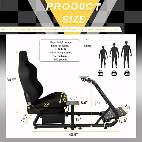Miniatura 5 de Marada Simulator Racing Wheel Stand (Cockpit 56) Adjustable Fit for Logitech G25 G27 G29 G920 Thrustmaster T80 T150 Fanatec with Black Racing Seat