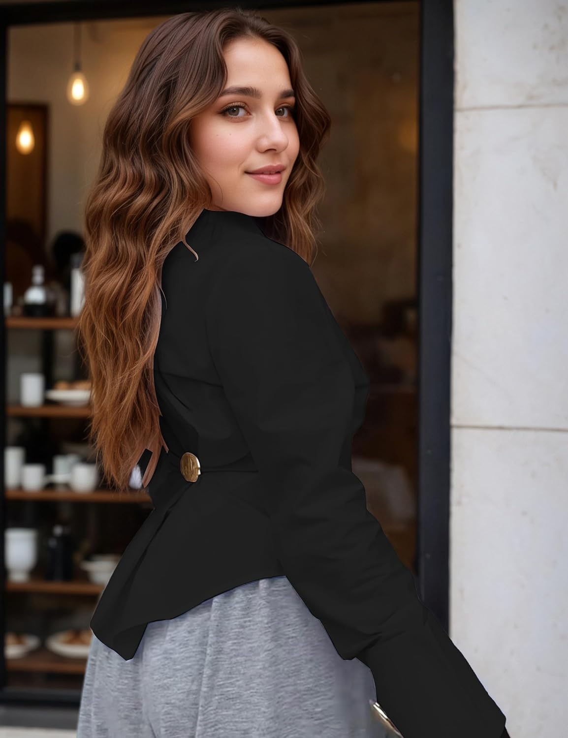 oshoplive Women's Elegant Office Work Blouse Shirt Tops Dressy Long Sleeve Collar V Neck Shirts - Image 5