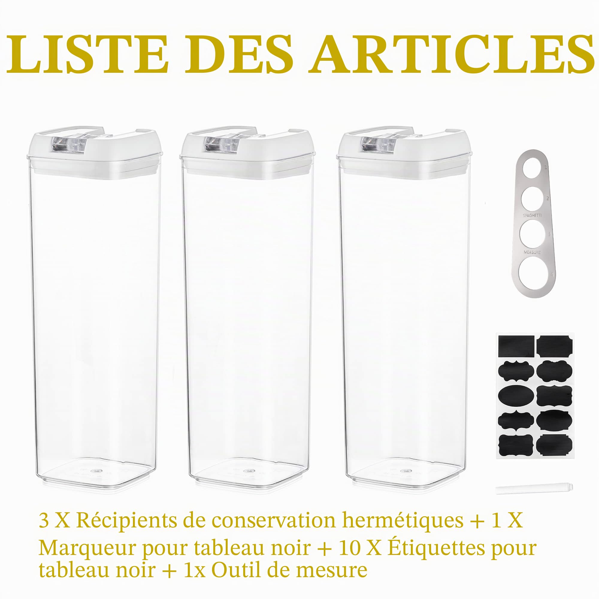 Hanobe Stockage De PâTes En Plastique, Bocal à Spaghetti HerméTique, RéCipients à PâTes Avec Couvercles, Ensemble De 3 RéCipients De Stockage D'Aliments Durables Et Empilables Pour Garde Manger Frigo