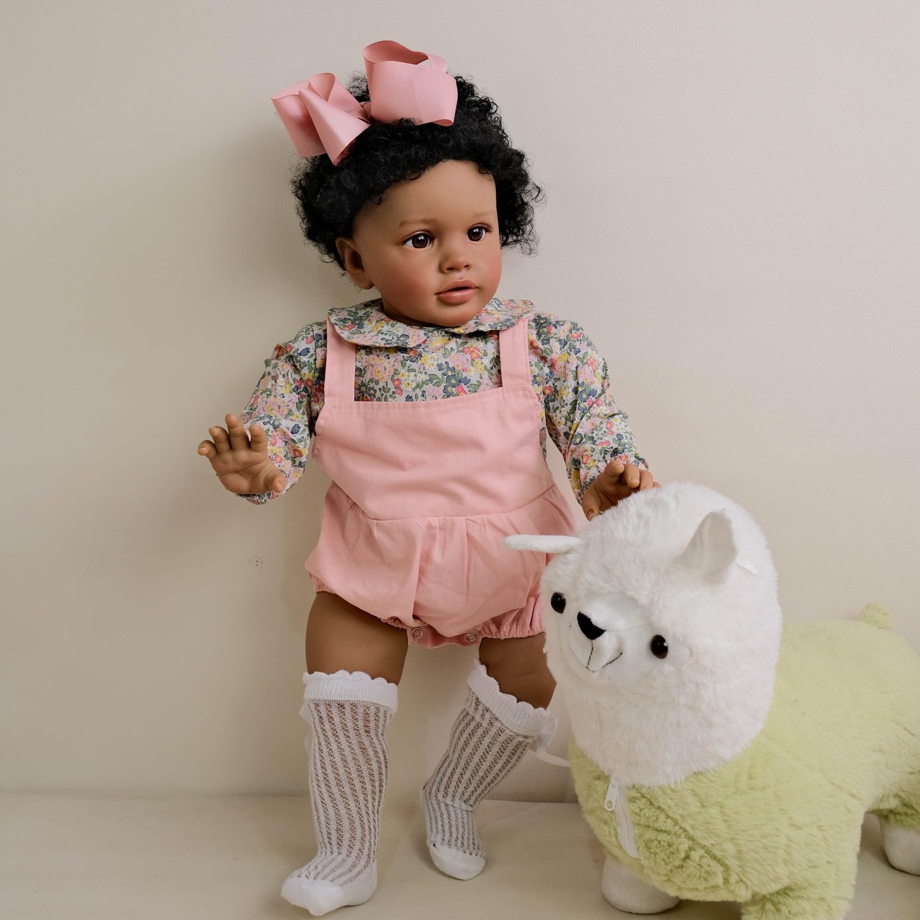 Pinky Lovely Reborn Baby Dolls Black 26inch 66cm Soft Vinyl Lifelike African American Toddler Baby Doll Real Look Newborn Baby Dolls Kids Toy for Ages 3+