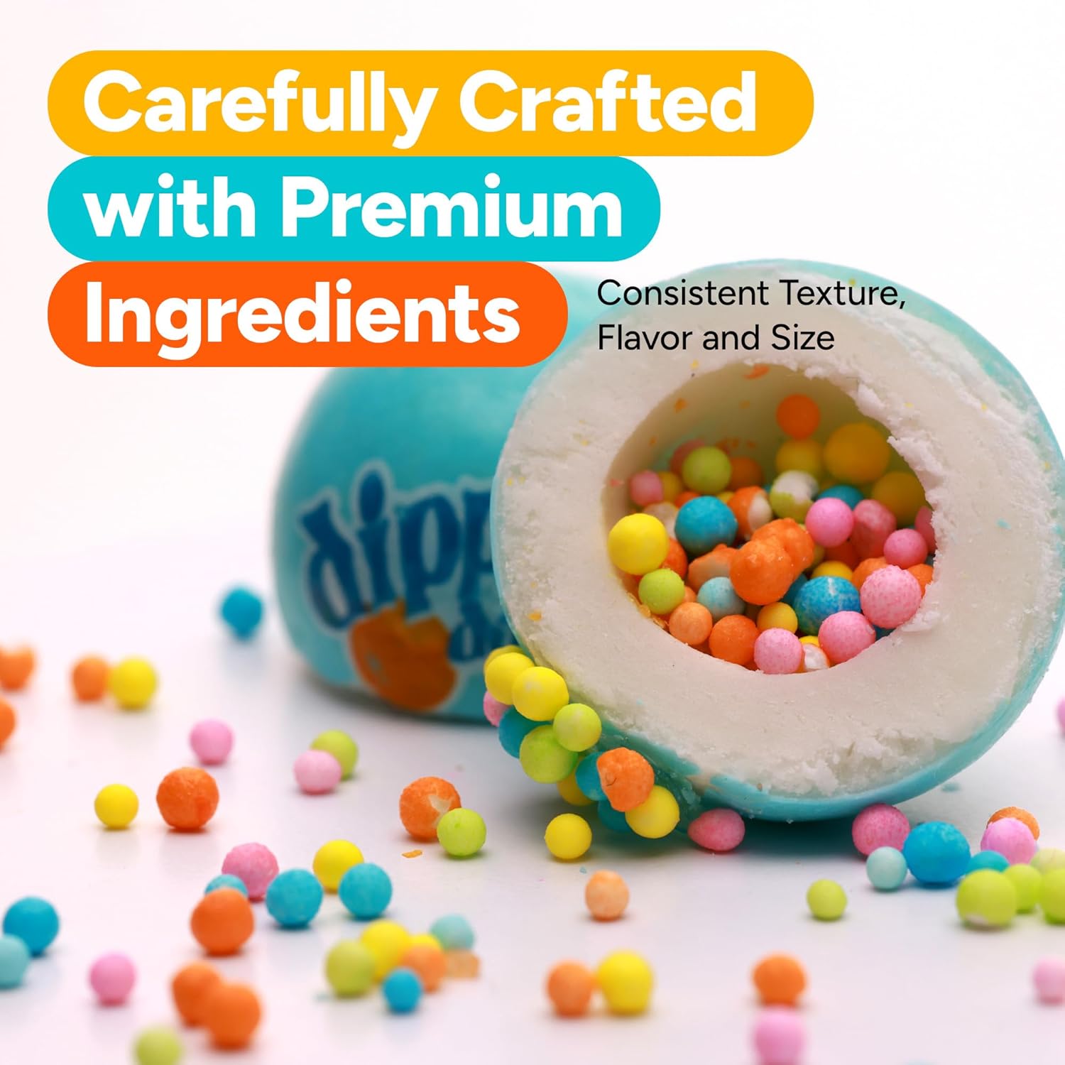 Chewing Bubble Gum Balls – 1 Inch Gumballs with Dipping Dots Logo – Candy Filled Center – 1.3LB Vending Refill – Baseball Double Bubble GumBall