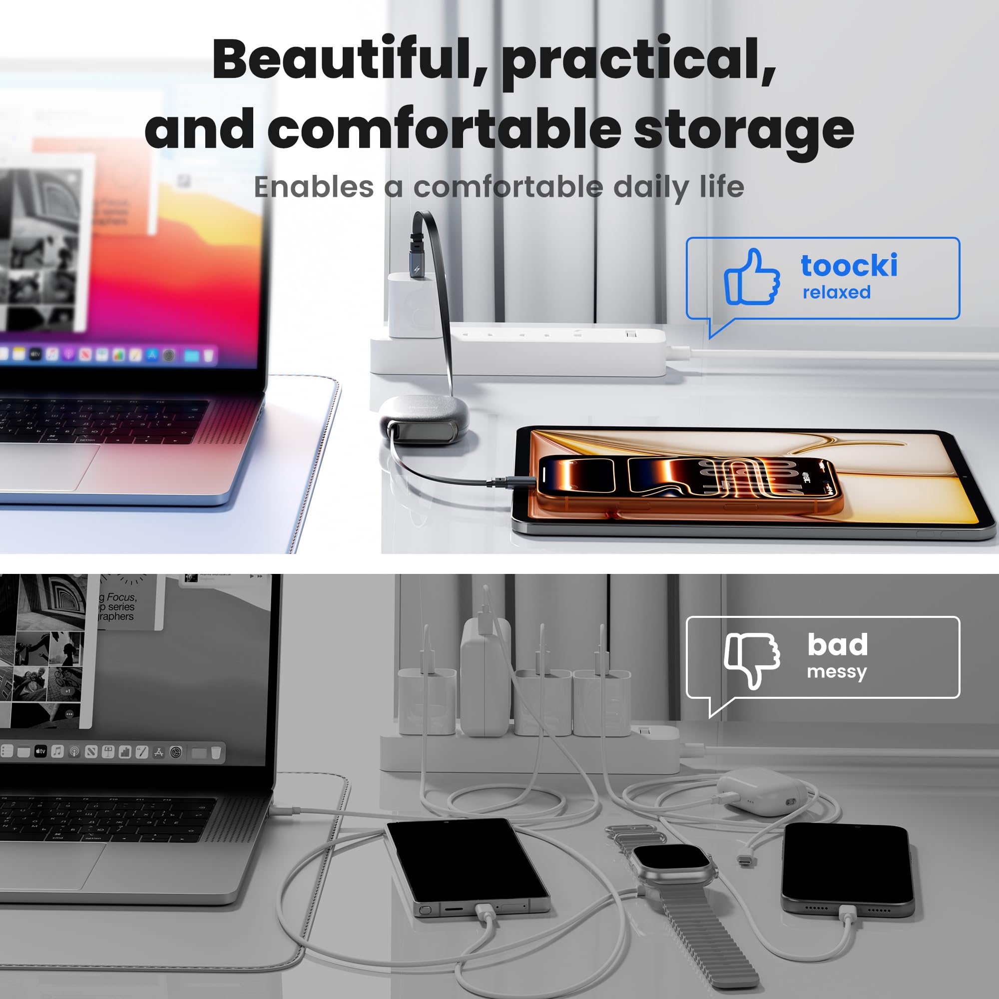 100 W zwijany kabel USB C (1 m), USB C na USBC, kabel do szybkiego ładowania z magnetycznym gniazdem do podróży, samochodu, codziennego użytku, 4 wstępnie ustawione długości do iPhone 16/15, Galaxy