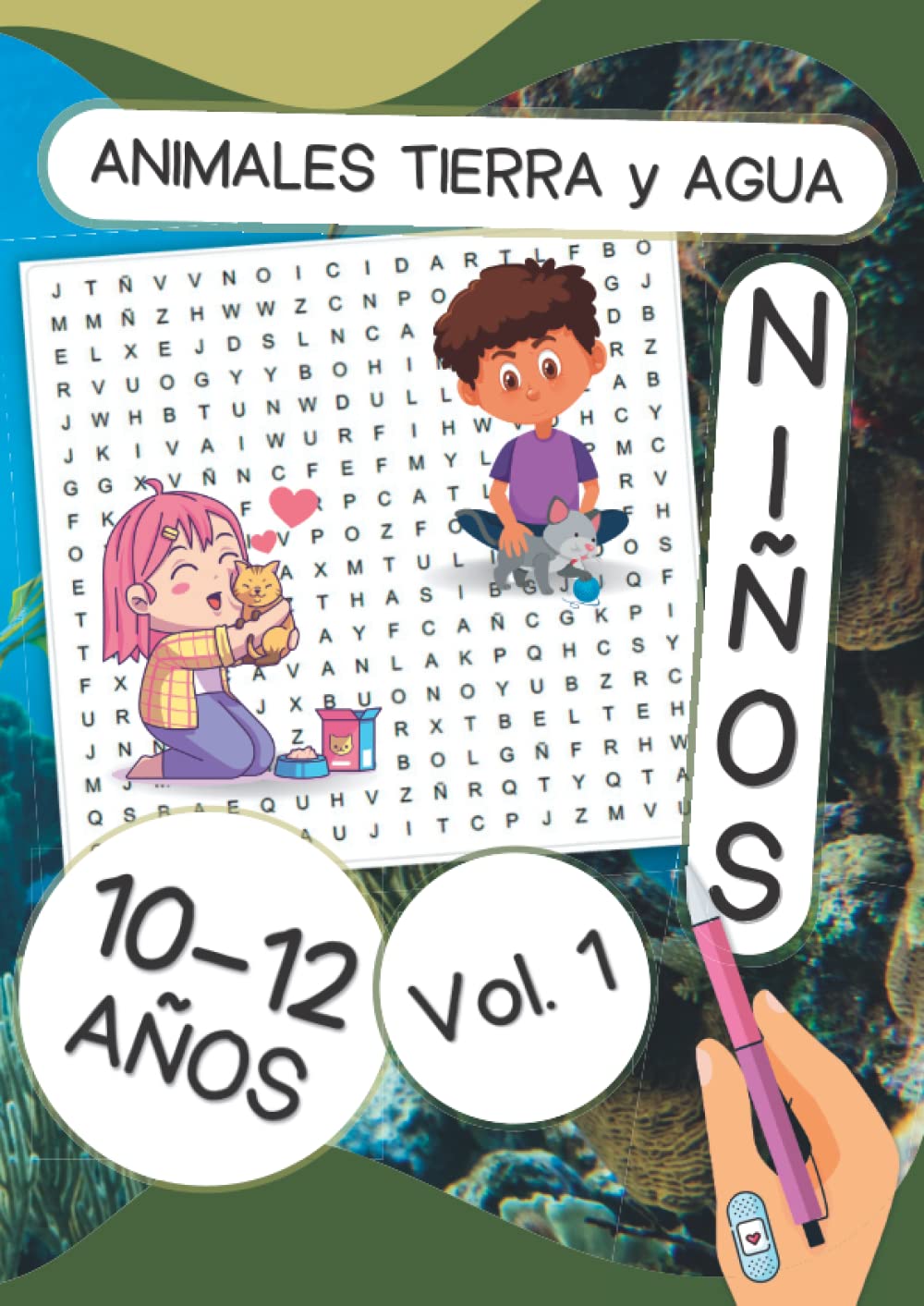 Sopa de Letras para niños de 10-12 años con letra grande, Animales de Tierra y Agua | Volumen #1: ¡150+ Nombres de especies del mundo marino y terrestre! (Soluciones en las últimas páginas) Paperback – Large Print, 15 Nov. 2022