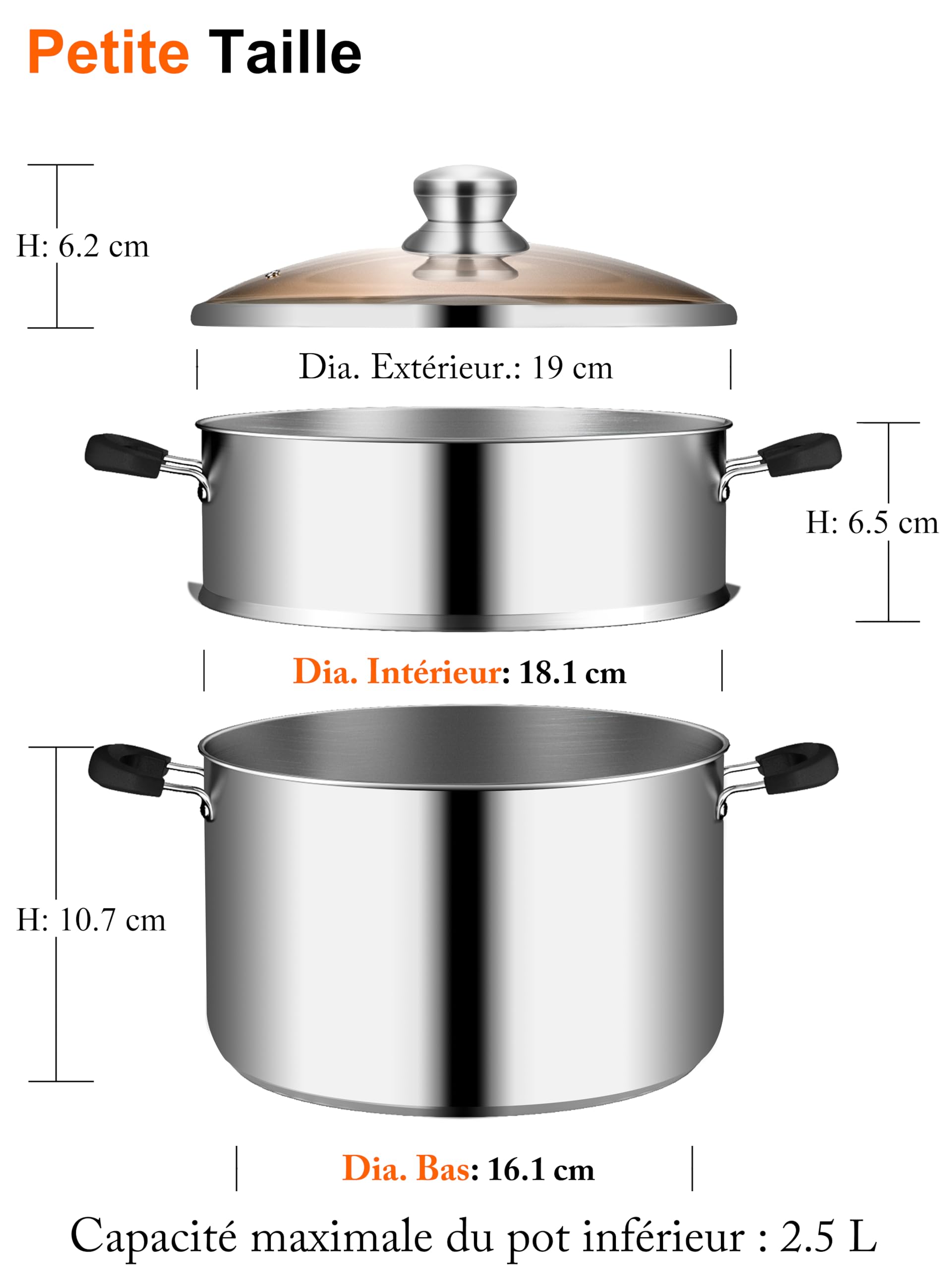 VENTION Petit Couscoussier Induction 2,5L, Cuiseur Vapeur 18 cm, Cuit Vapeur Inox