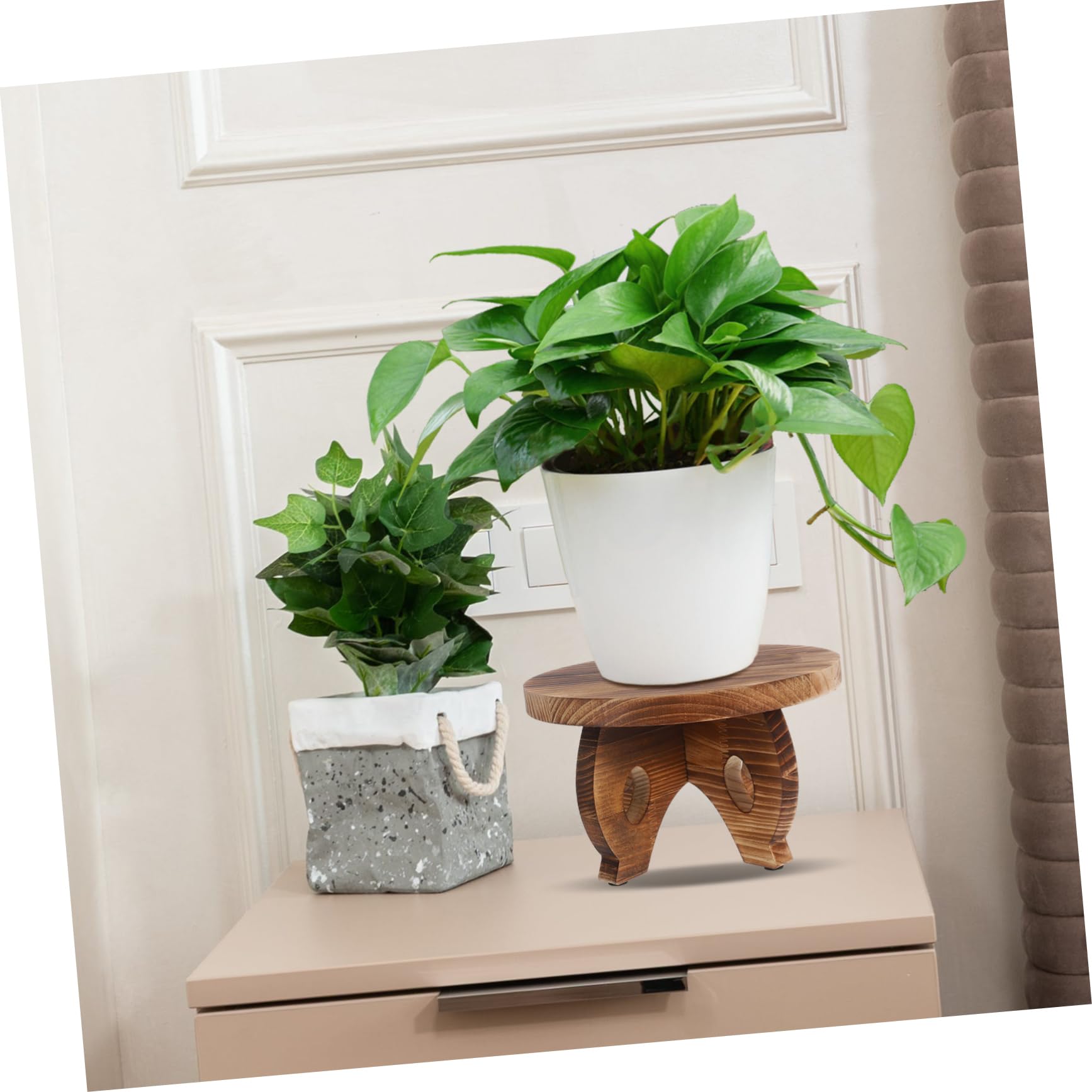 Soporte Redondo de Madera para Macetas, Base Marrón de Estilo Rústico | Plantas y Tiestos, Textura Natural, Montaje Sencillo, Uso en Salón y Cocina