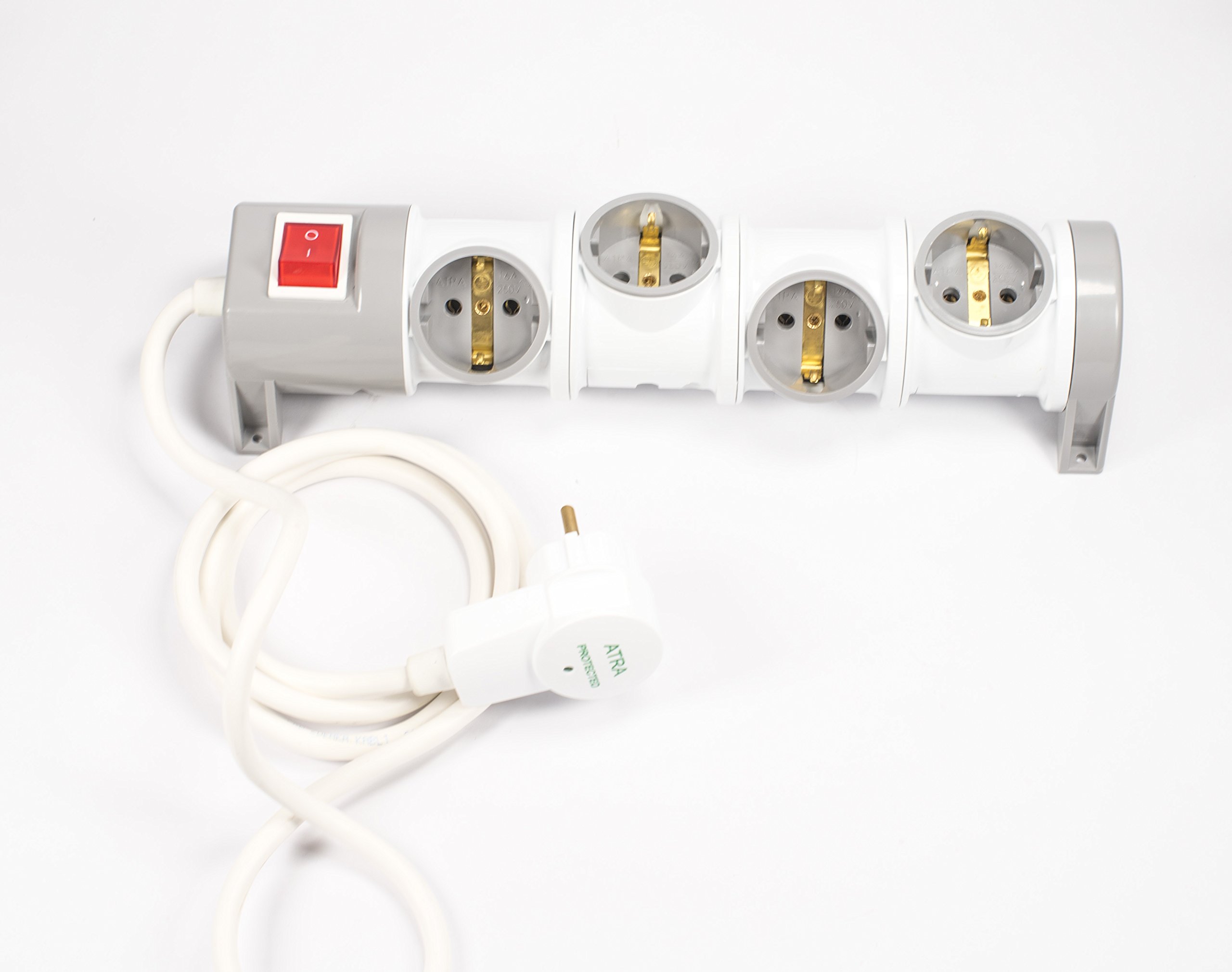 Regleta Schuko con interruptor y enchufe con protección contra sobretensiones con cable de 1,5 y 3 metros (4 enchufes con cable de 1,5 m)