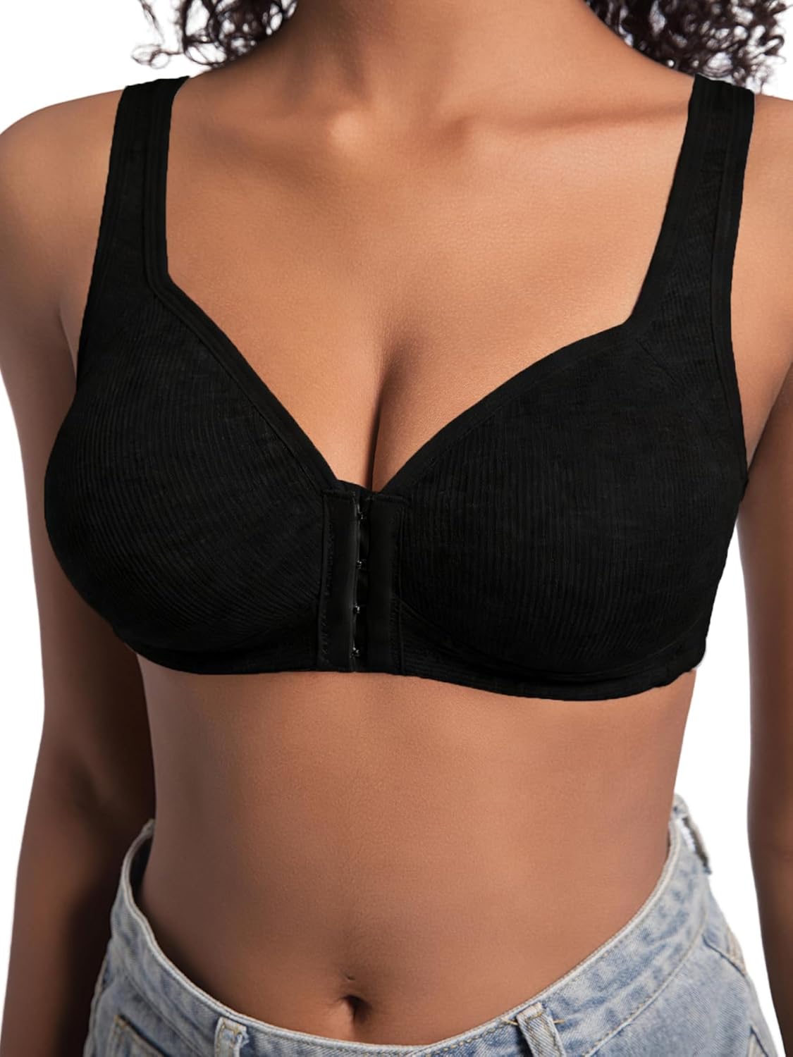 Pack Front Closure Bras for Women Full Coverage Lace Wireless Bralettes, Soft Breathable Support Everyday Bras