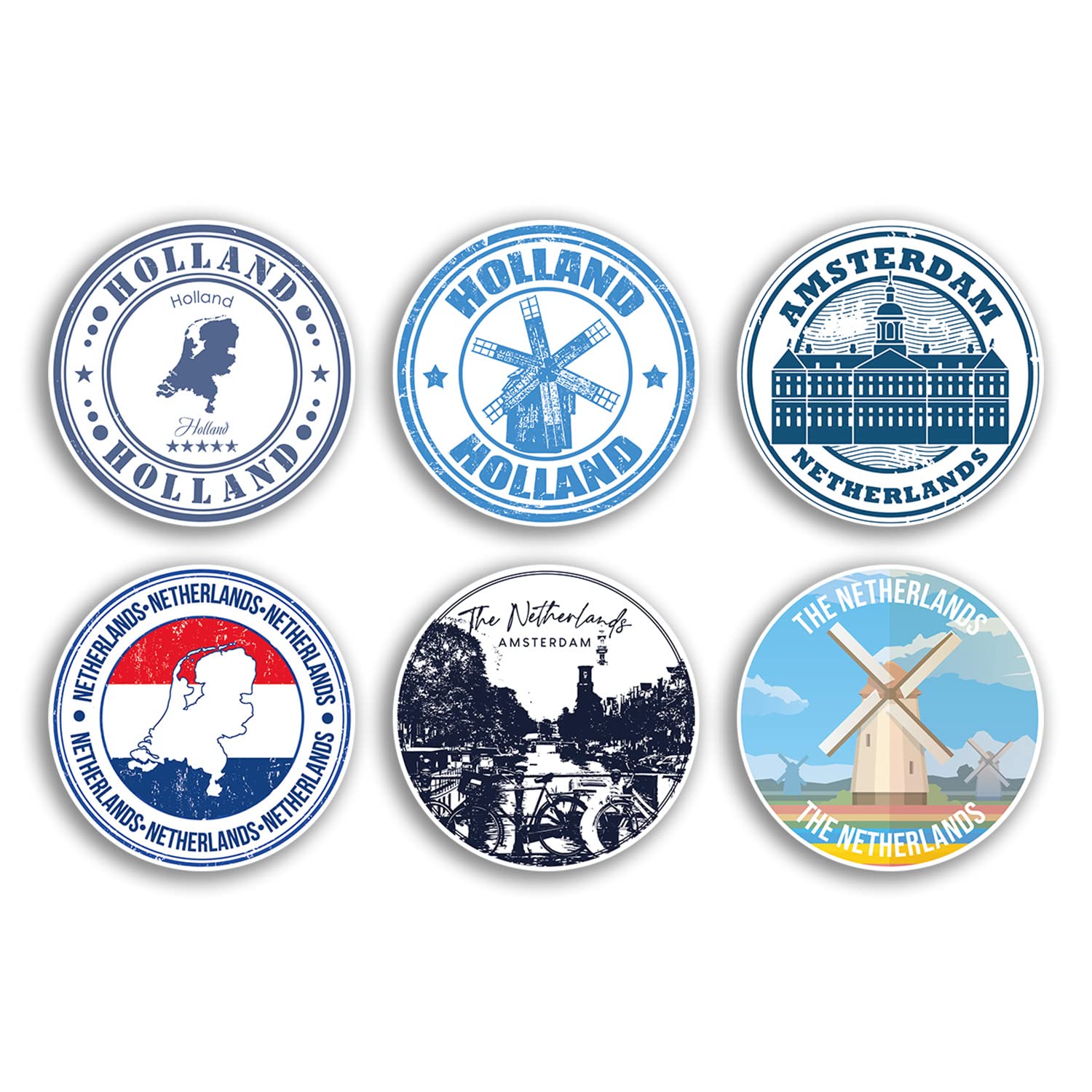 Dv Design Multi 6 X 10Cm Netherlands Vinyl Stickers - Holland Amsterdam Country City Travel Map Flag Holiday Luggage Design Gift #78848