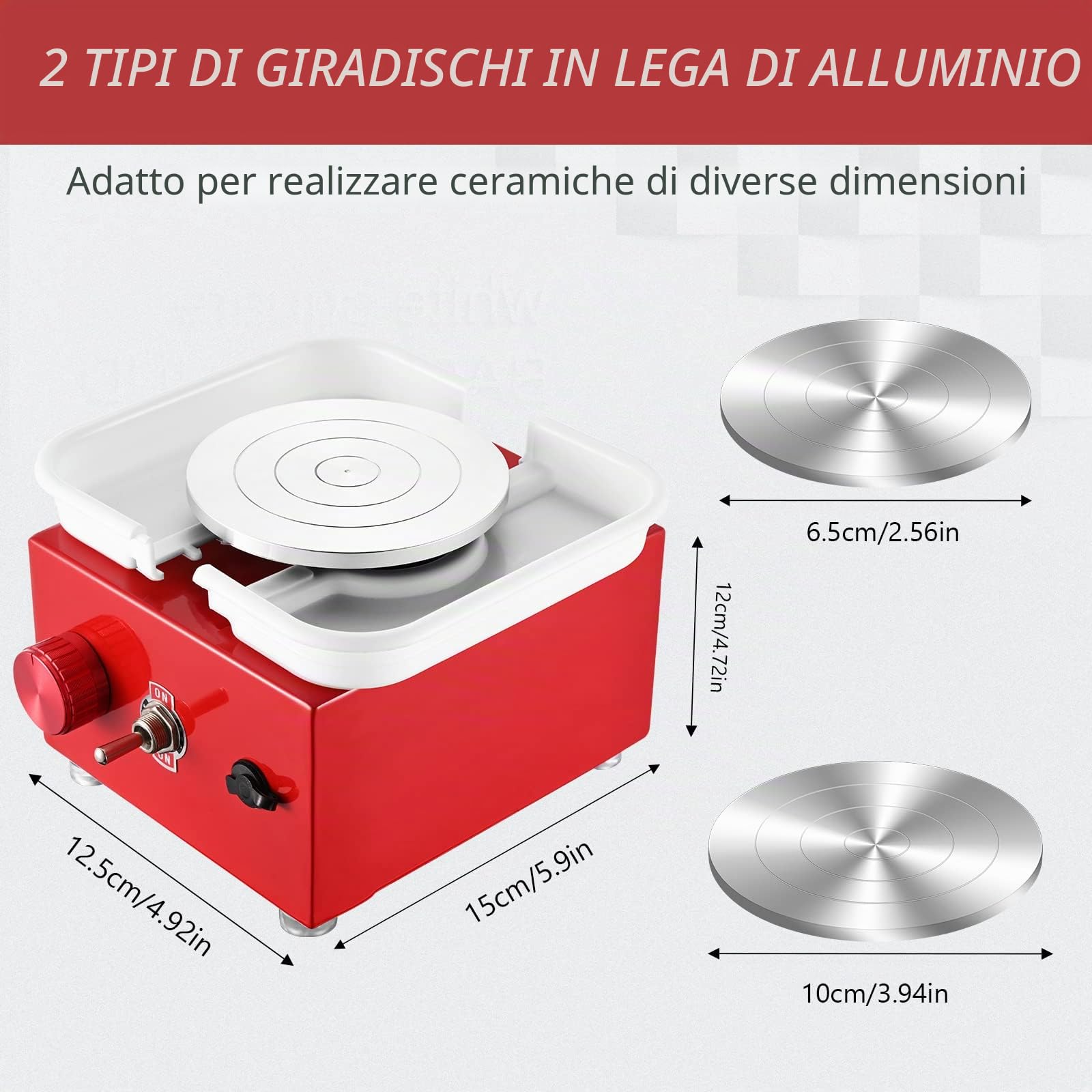 Tornio per ceramica,2000 Giri/min Tornio per Argilla con Strumenti di Modellatura e Vasca Rimovibile,Tornio Ceramica con Piastre da 10/6,5 cm per Bambini e Adulti Strumenti Artigianali Fa（Rosso)