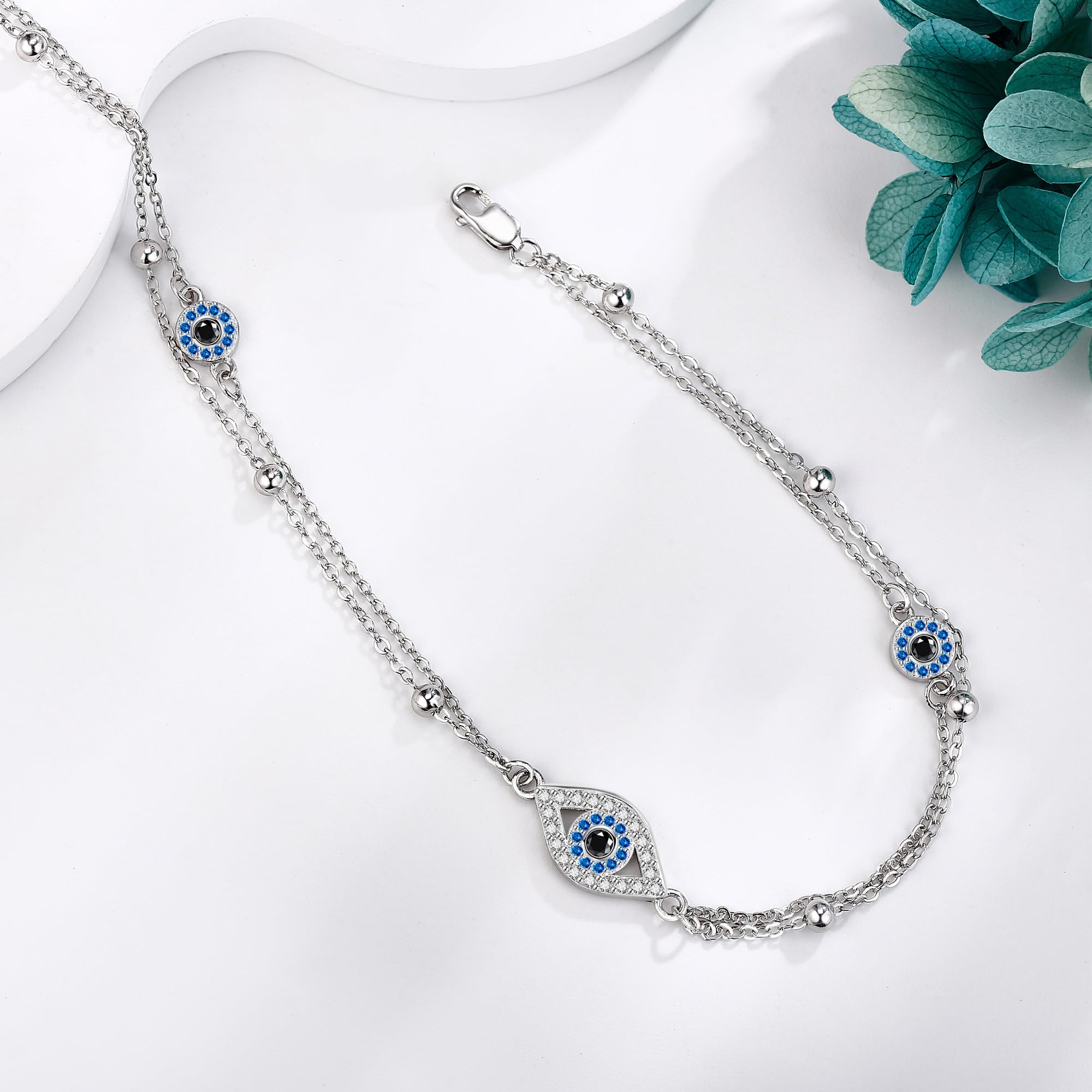 Tobillera de plata de ley contra el mal de ojo, joyería para mujer