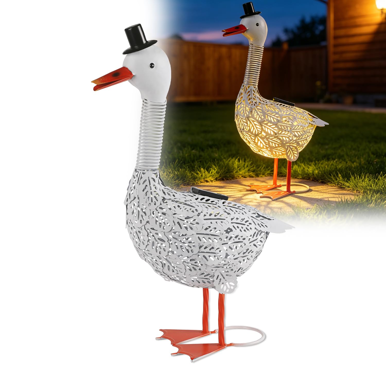 Statue de jardin d'oie en métal solaire - 50,8 cm de haut - Décoration de jardin pour l'extérieur - Figurine d'oie pour terrasse, porche, cour, pelouse, cadeau d'oie de jardin