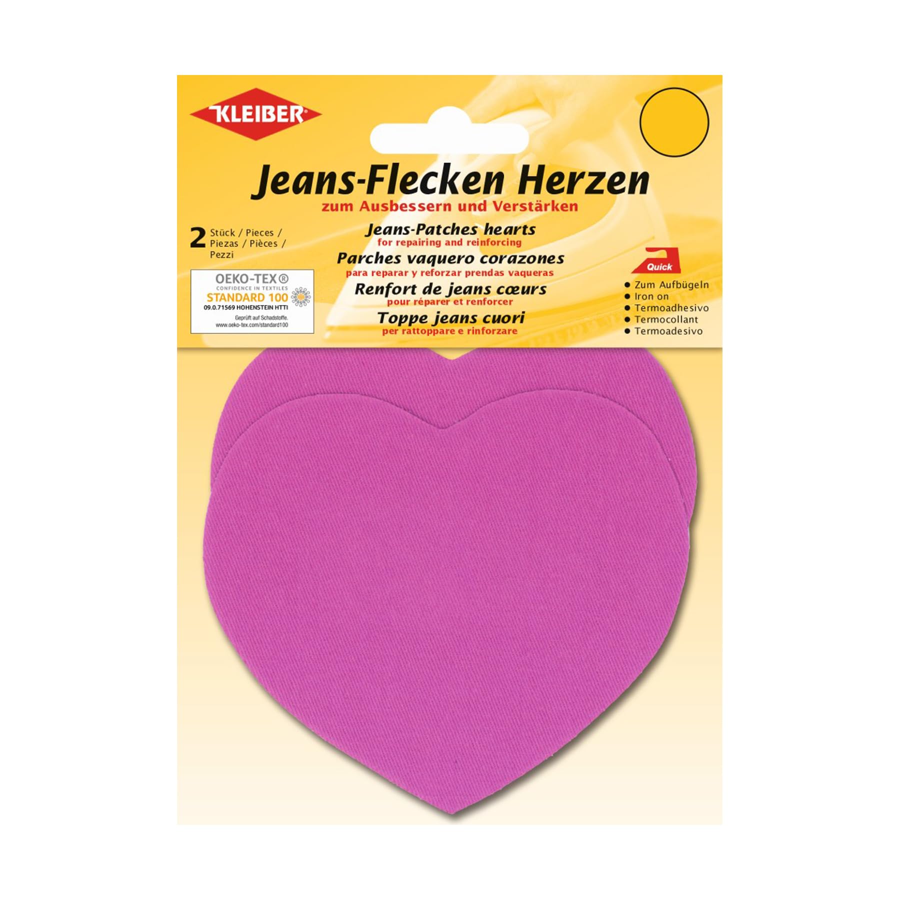 Kleiber Heart Shaped Iron-On Denim Jean Patches, Pink
