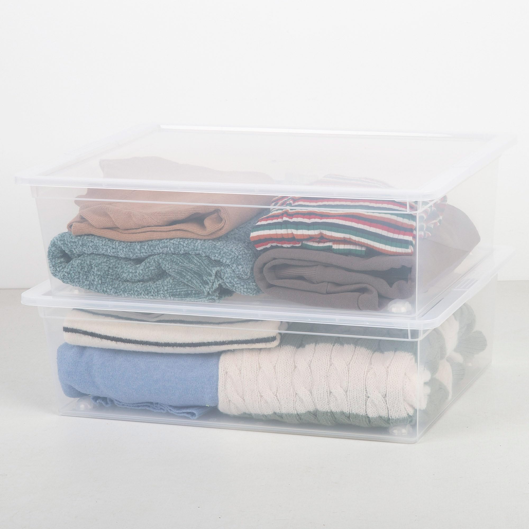 Curver Pack 6 Cajas de Almacenaje con Tapa C-Box 27L, Transparente, Apilables, Orden para hogar, Armarios, Vestidores y Trasteros, Cierre seguro, Identificación Contenido, Resistente y Duradera (242)