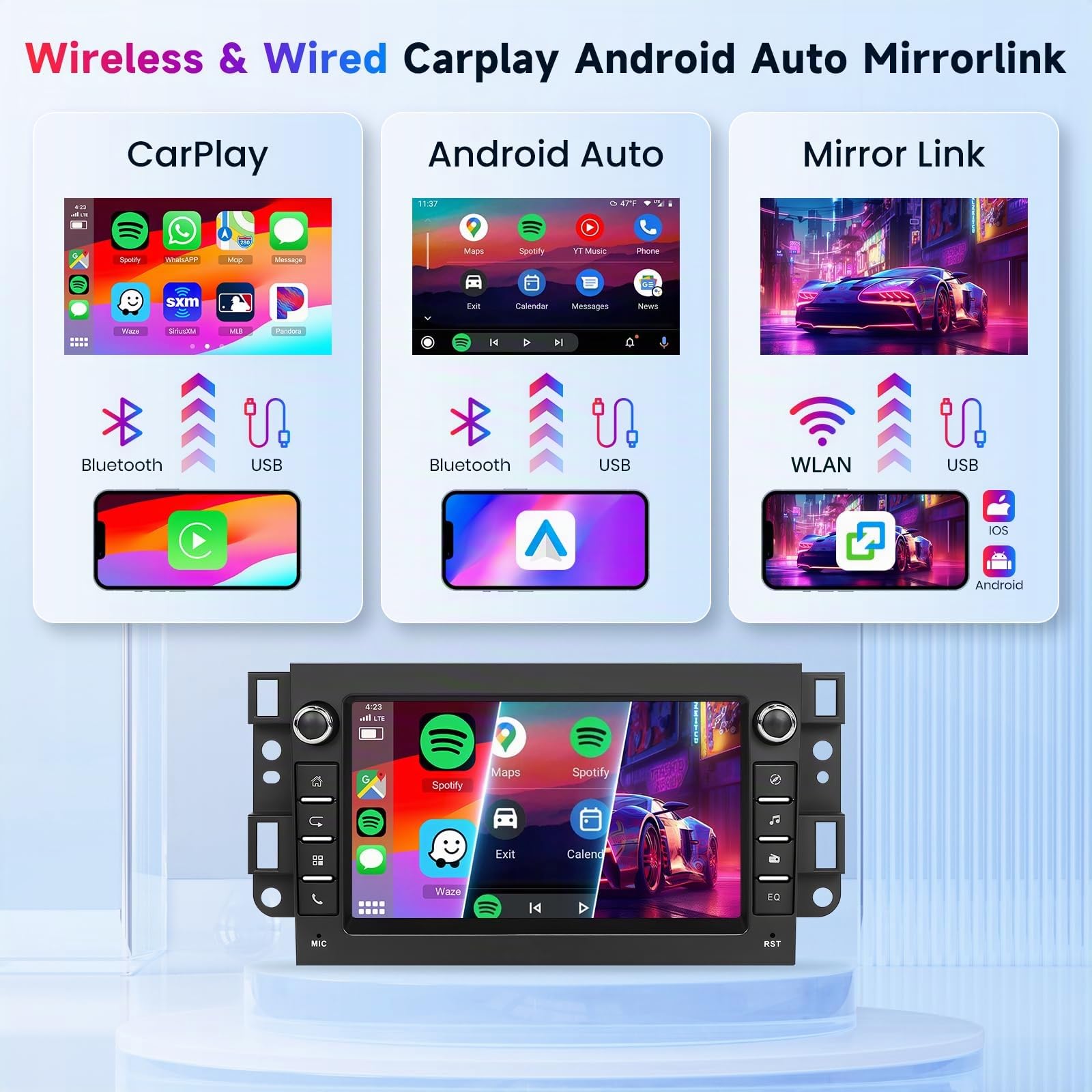 Hodozzy 2G+64G Autoradio für Chevrolet Aveo Captiva Epica Holden Daewoo Pontiac mit Carplay Android Auto, 7 Zoll Touchcreen Autoradio mit Navi WiFi Bluetooth FM/RDS Radio DSP SWC Rückfahrkamera