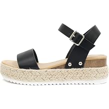 Soda Topic Open Toe Buckle Ankle Strap Espadrilles Flatform Wedge Casual Sandal
