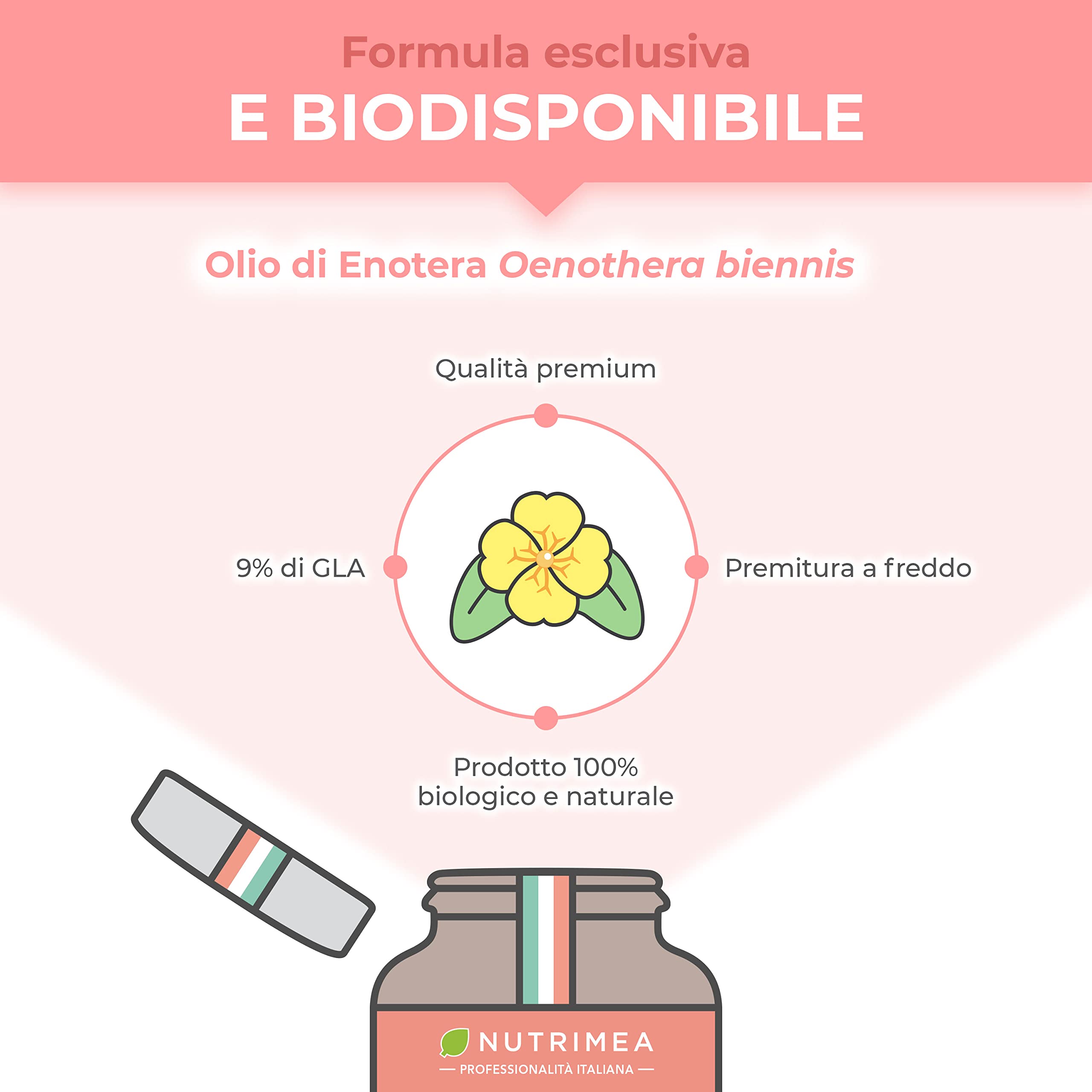 Olio di Enotera BIO | 3000 mg di cui 270 mg di GLA | Spremuto a freddo | 100% naturale | Comfort premestruale e bellezza della pelle | Qualità premium | 60 capsule
