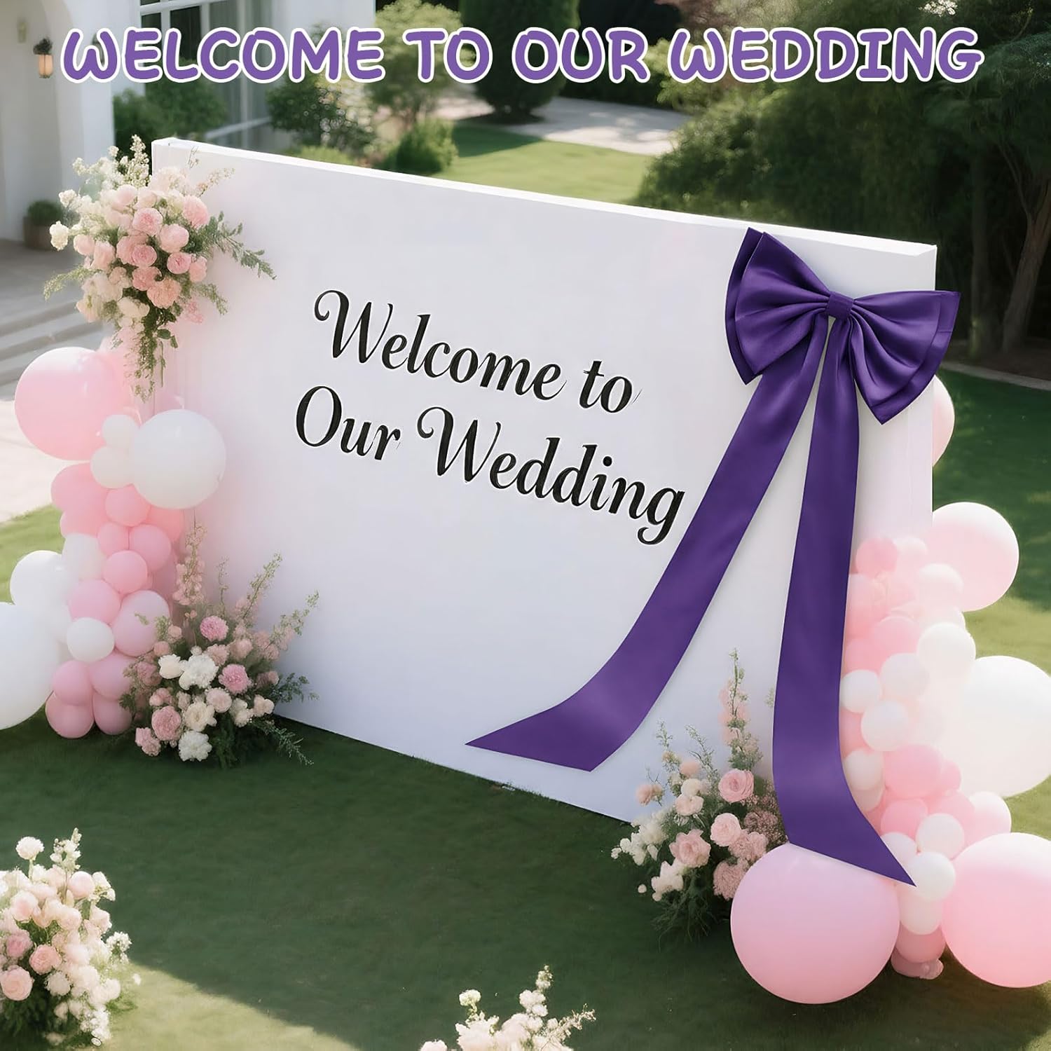 Large Satin Bow for Backdrop, 75" x 18" Giant Bow Ribbon Tie for Themed Room Wall Decor Ormanents Door Wedding Engagement Bachelorette Shower Bridal Christmas Tree Decoration (Purple, 18x75 Inches)