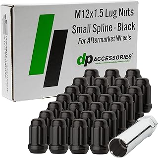 DPAccessories Black Spline Lug Nuts - M12x1.5 Lug Nuts Black for Aftermarket Wheels - Spline Tuner Lug Nuts 12x1.5 - Set of 27 Black Lug Nuts and One Spline Lug Nut Socket - D5246P-2308/27