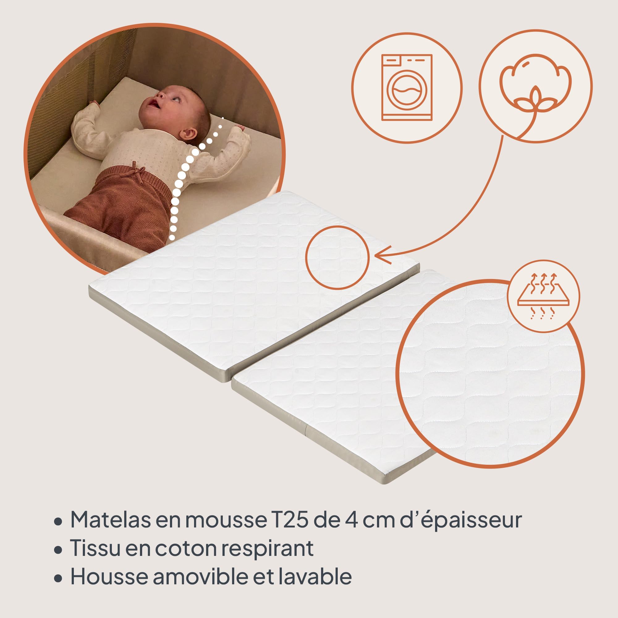 lionelo Lit de Voyage Bébé Parc Enfant 3en1 Alice de 0 à 15 kg Matelas en Mousse, 2 Niveaux de Hauteur, Pliable, Petit, Léger, Entrée Latérale, Sac de Voyage (Beige)