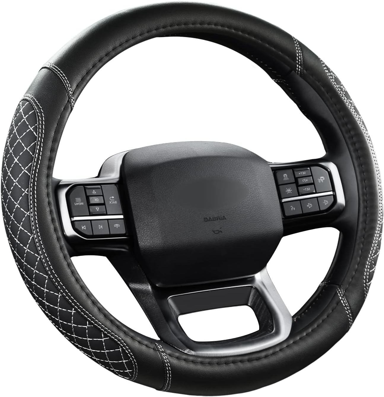 West Llama Customized Auto Car Steering Wheel Cover for Ford F-150, F-250, F-350, Expedition(Diamond Quilted - Black+Gray) - Image 8