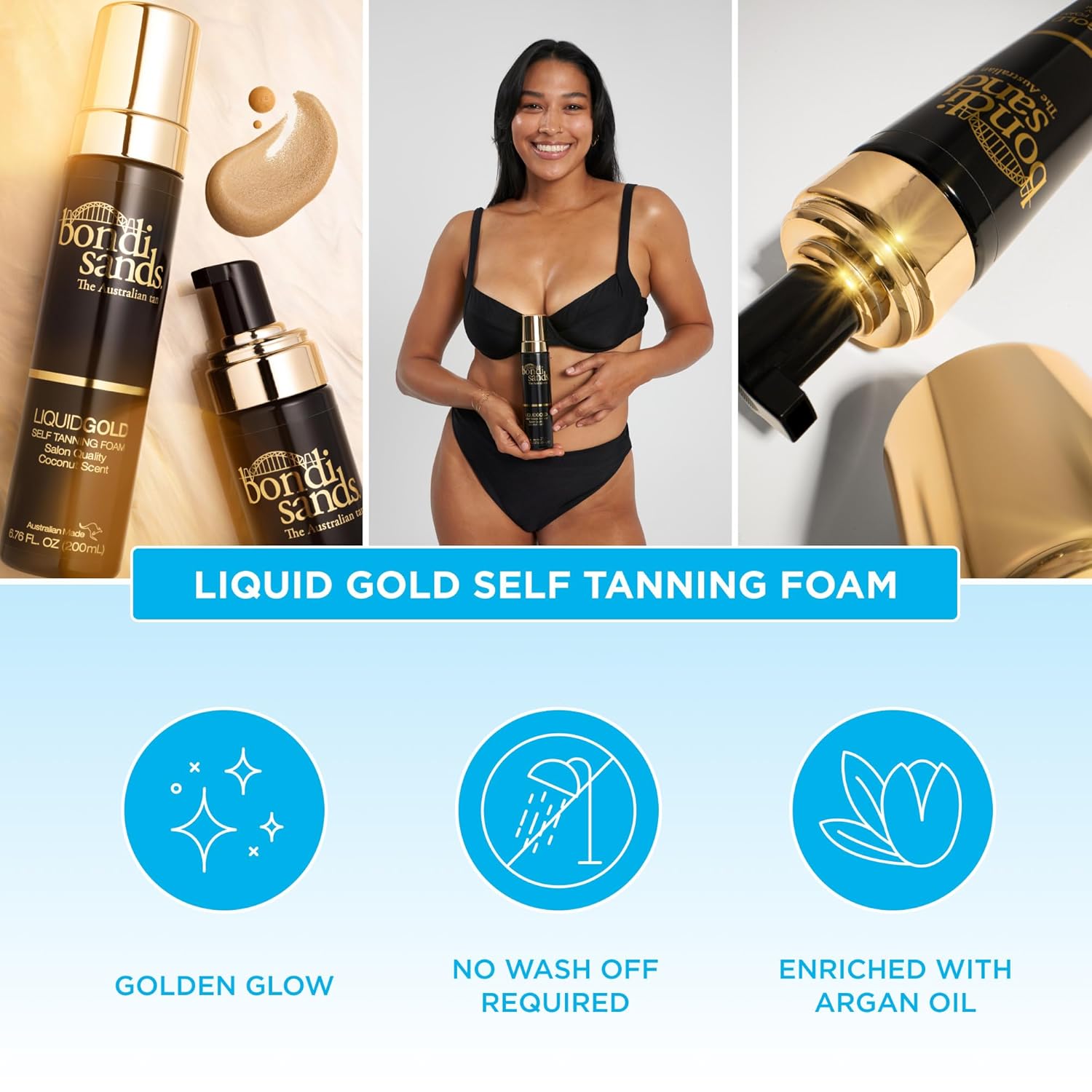 Bondi Sands Liquid Gold Self Tanning Foam | Lightweight + Quick Dry Foam Enriched with Argan Oil, Provides a Hydrated Streak-Free Tan | 6.76 Oz/200 mL - Image 4