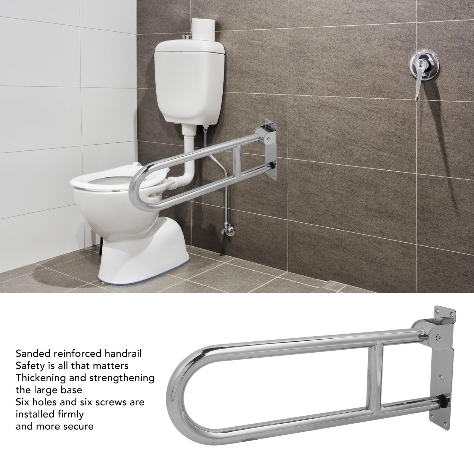 Fdit Barra de Apoyo para Baño Abatible para Discapacitados, Acero Inoxidable de 32 Mm, Diseño Plegable para Ancianos, Embarazadas, Hospitales, con Capacidad de 200 Kg
