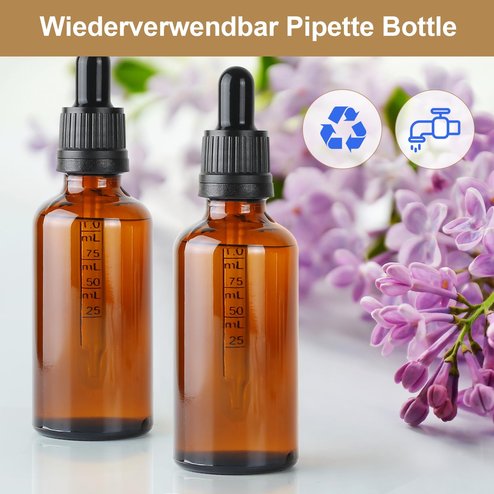 6 Pezzi Boccette Vetro Contagocce, 30ml Flaconi Contagocce in Vetro, Ambrato Bottiglie Contagocce Vetro con 3ml Pipette di Plastica,Siringa per Oli Essenziali Profumi Laboratorio