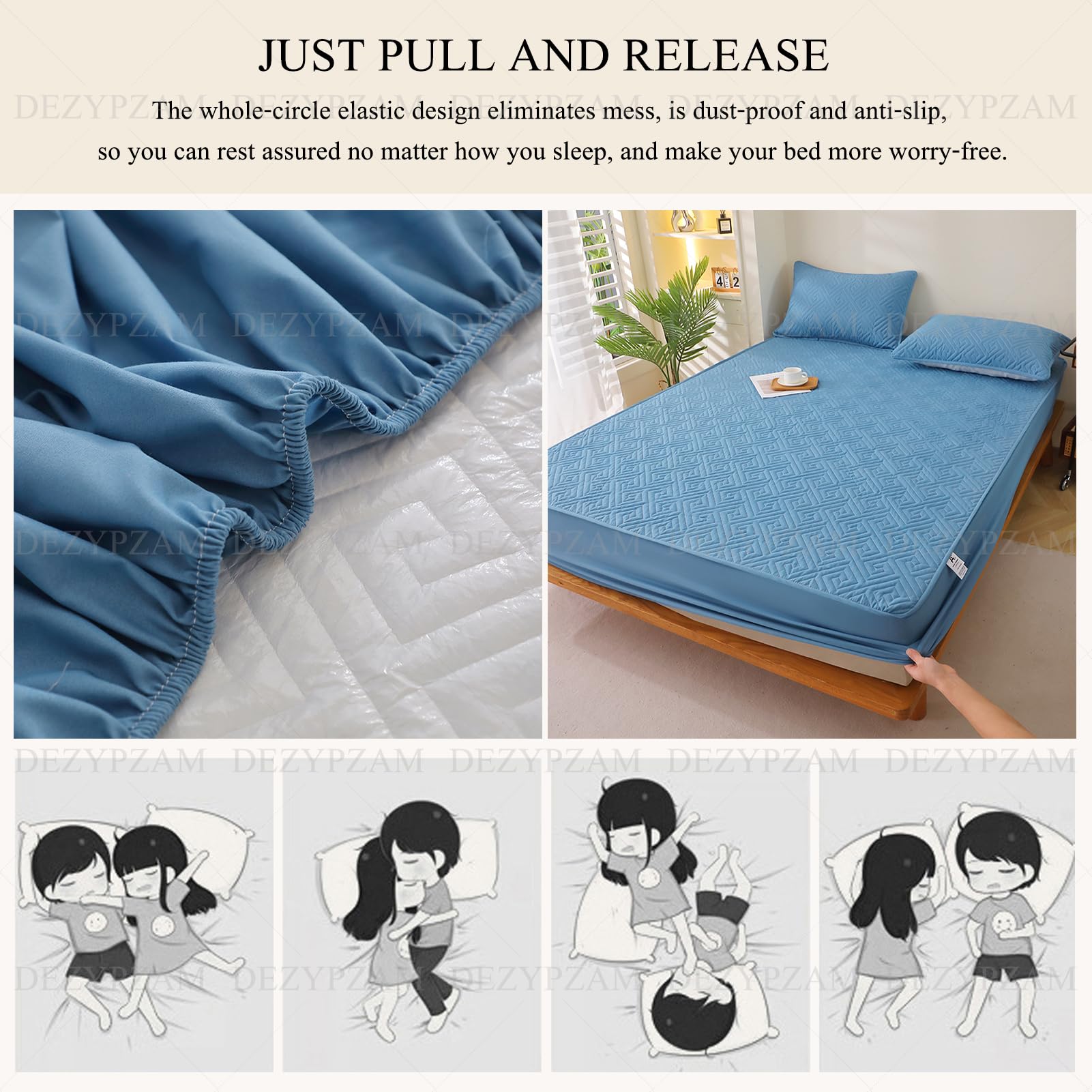 Sábana bajera ajustable impermeable con bolsillo profundo, transpirable, funda de colchón de cama (azul, 180 x 200 cm)