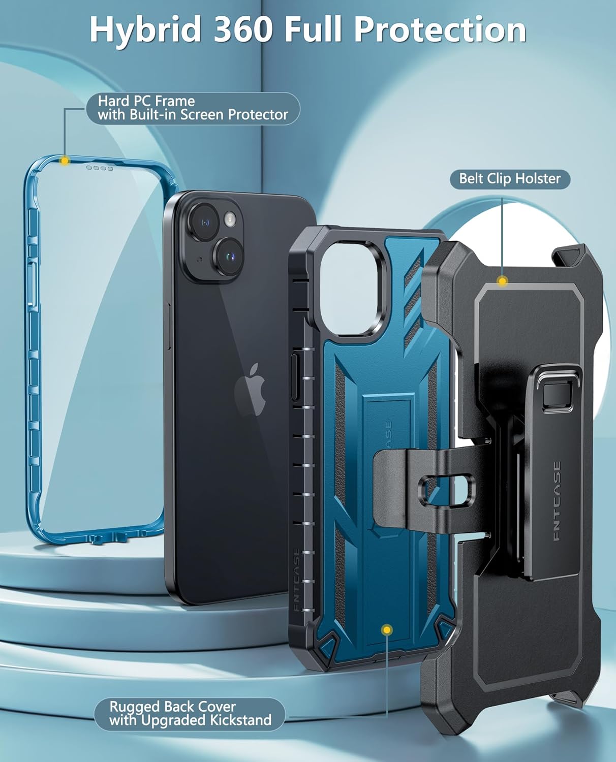 FNTCASE for iPhone 15 Plus Case: Drop Protection Rugged Belt-Clip Holster & Kickstand Military Grade Matte Textured TPU Shockproof Durable Protective Phone Cover 6.7 inch - Image 4